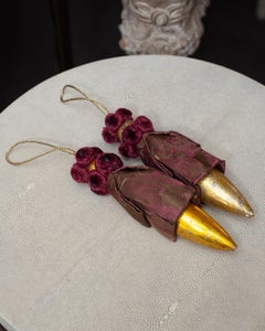 Pair of Bevilacqua Gilt Carved Wood and Silk Damask Curtain Tassels