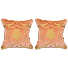 Pair of Bevilacqua Pink and Gold Silk Velvet Pillows with Rope Trims