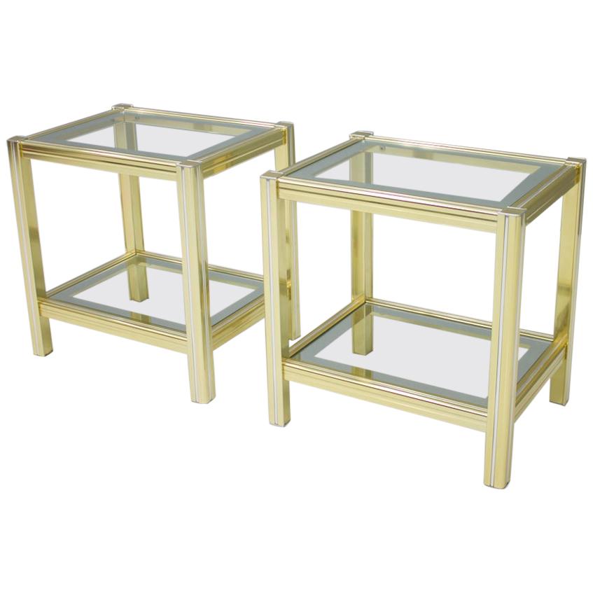 Pair of Bi-Color Side or End Tables in Brass, Glass, and Chrome, 1970s For Sale