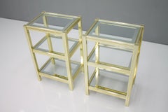 Pair of Bi-Color Side Tables Étagère in Chrom Brass and Glass, 1970s