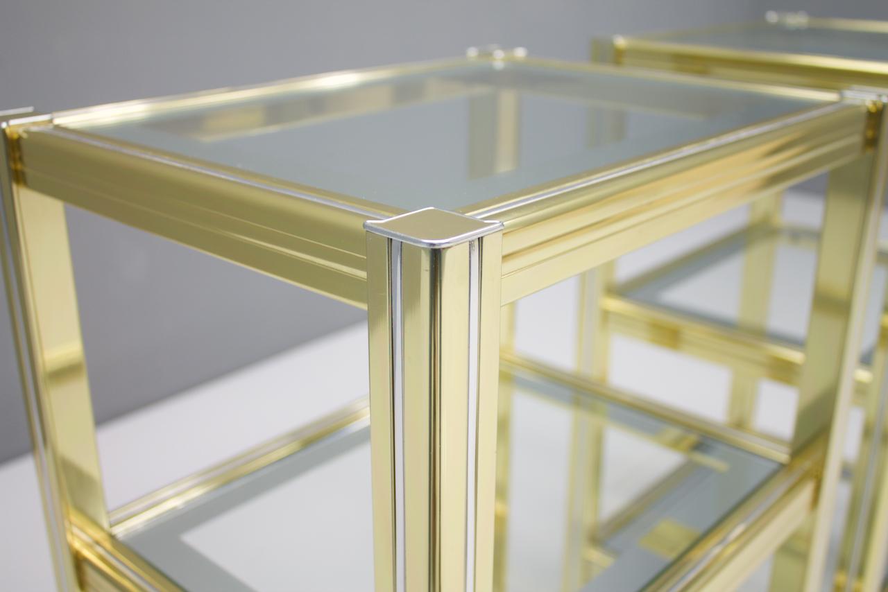 European Pair of Bi-Color Side Tables Étagère in Chrom Brass and Glass, 1970s For Sale