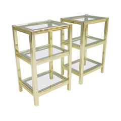 Pair of Bi-Color Side Tables Étagère in Chrom Brass and Glass, 1970s