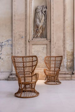 Pair of Biancamano Wicker Armchairs by Gio Ponti and Lio Carminati, Italy 1950s