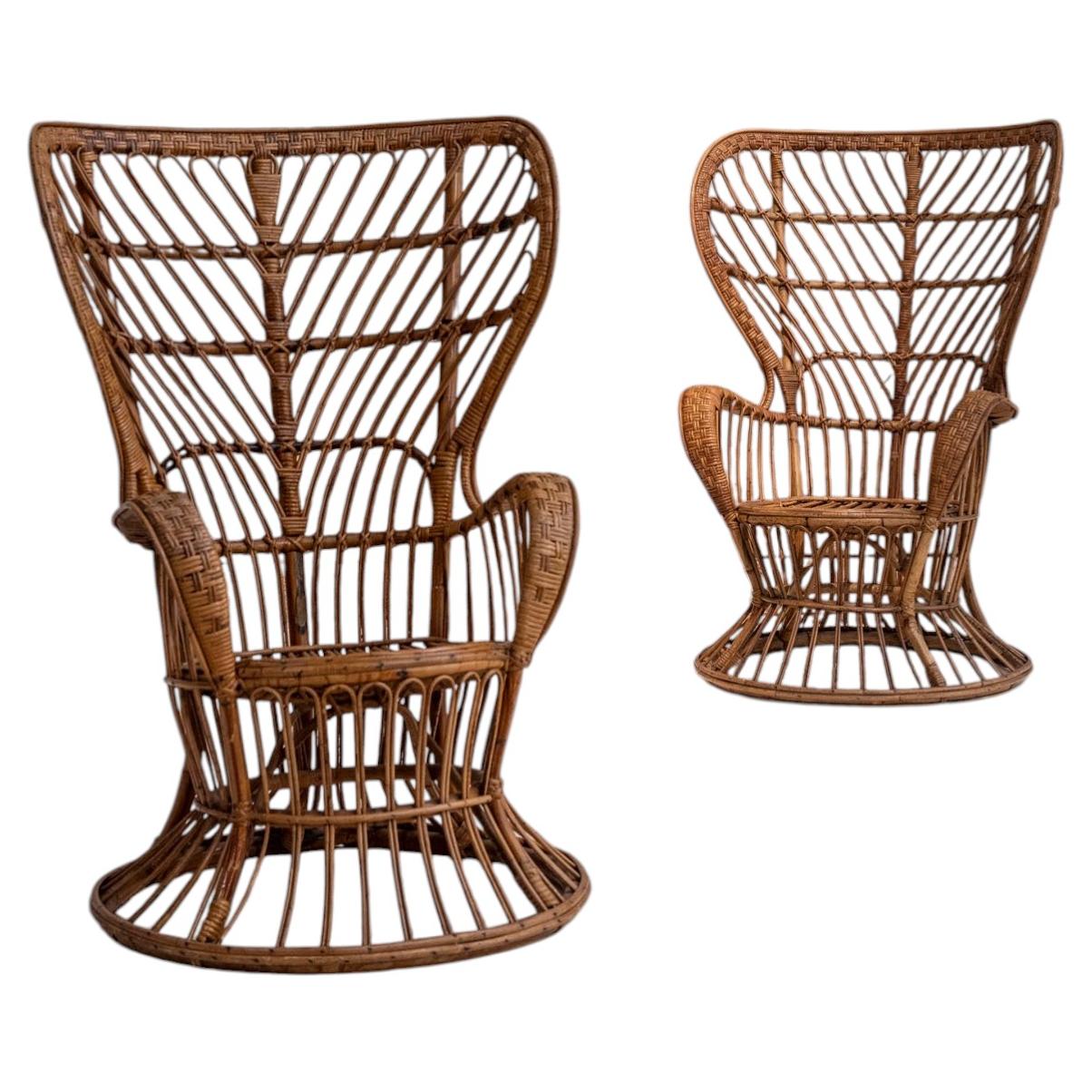 Paire de fauteuils en osier Biancamano par Gio Ponti et Lio Carminati, Italie, années 1950