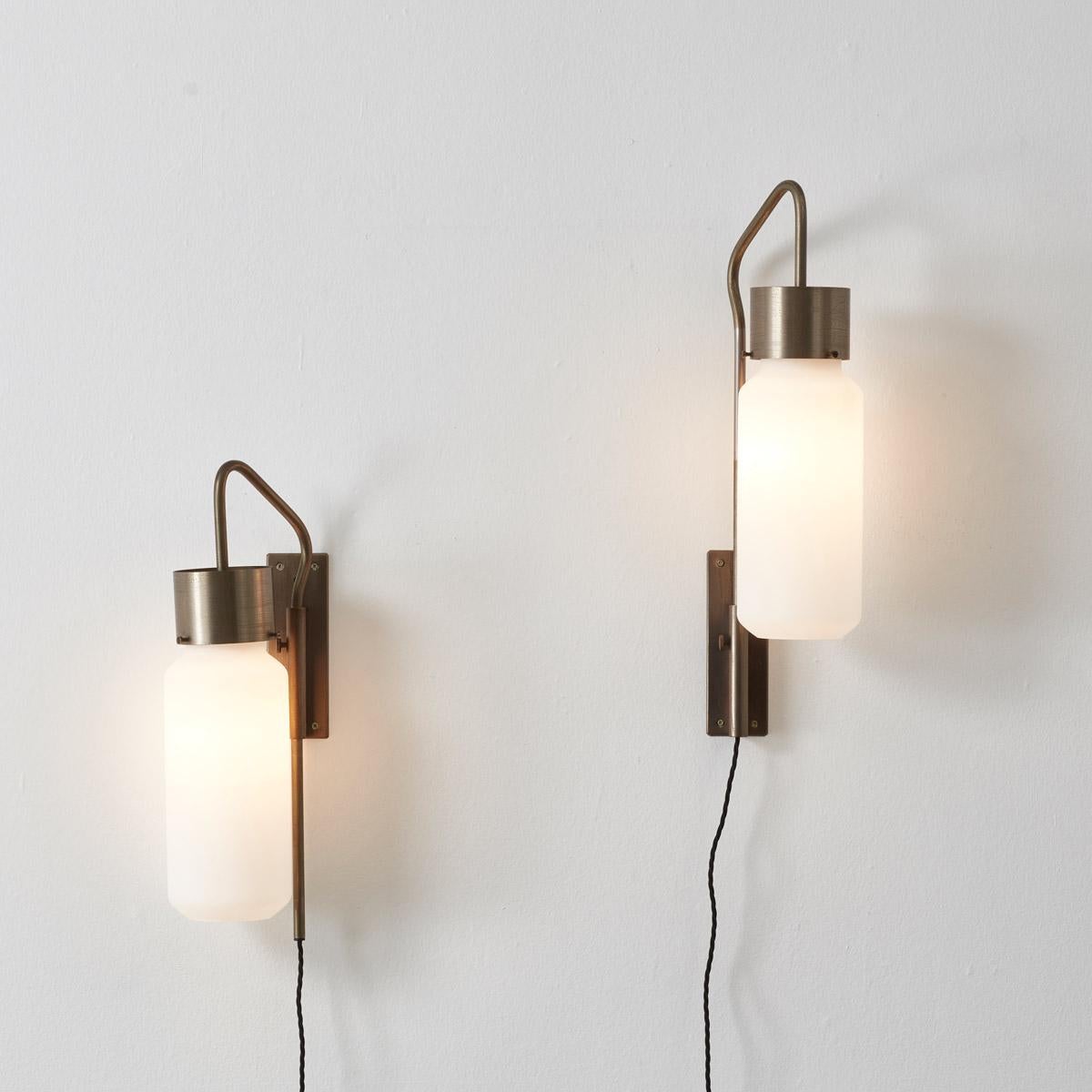 Frosted Pair of Bidone Wall Lights by Luigi Caccia Dominioni for Azucena, Italy