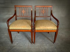 Pair of Biedermeier Armchairs in Mahogany Inlaid of Danish Origin of 1840