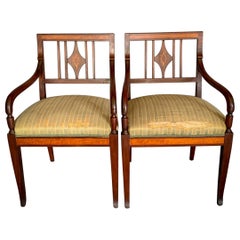 Pair of Biedermeier Armchairs in Mahogany Inlaid of Danish Origin of 1840