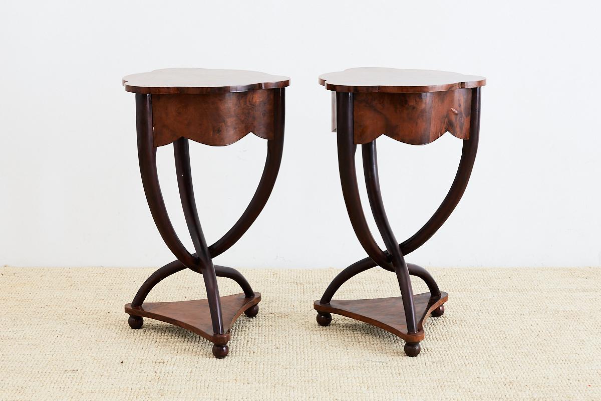 European Pair of Biedermeier Bent Leg Burl Wood Tables