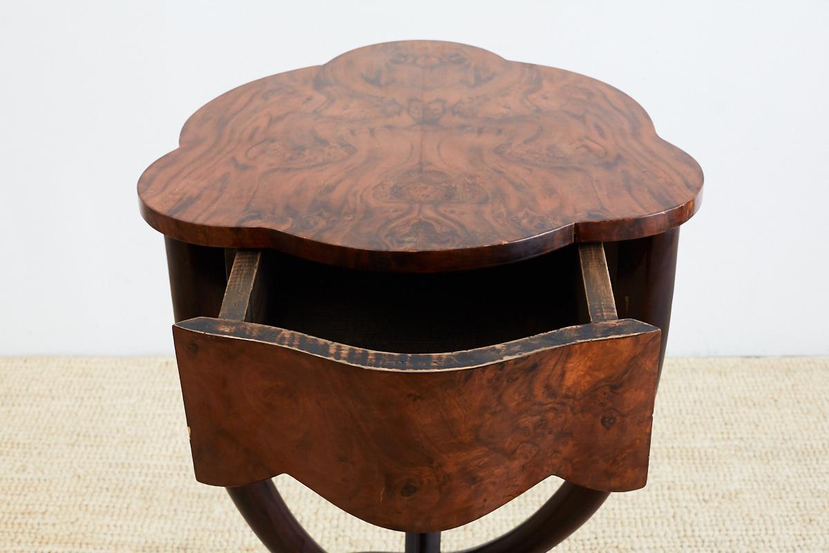 Pair of Biedermeier Bent Leg Burl Wood Tables 1