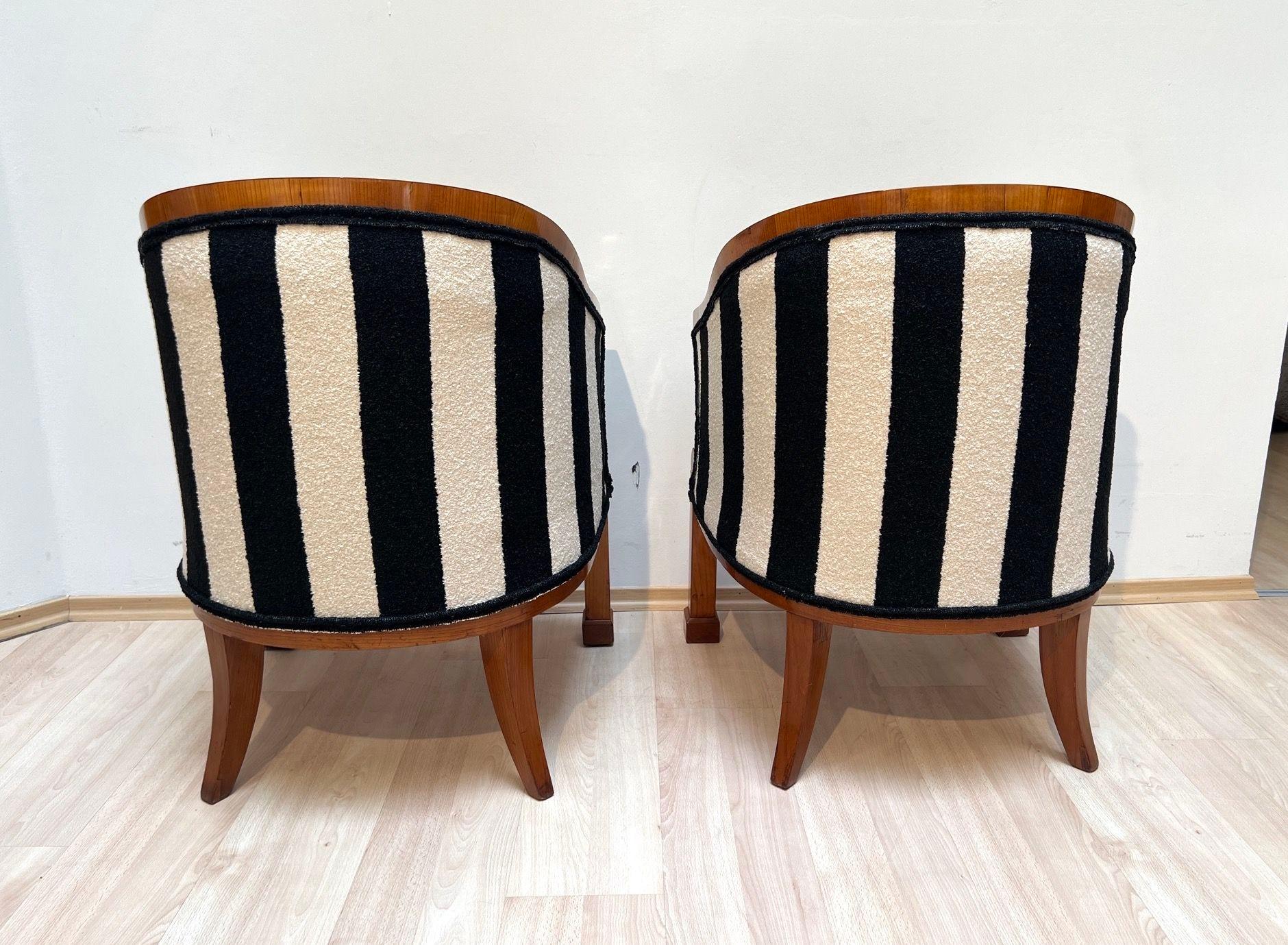 Pair of Biedermeier Bergere Chairs, Cherrywood, Boucle, Austria circa 1830 For Sale 1