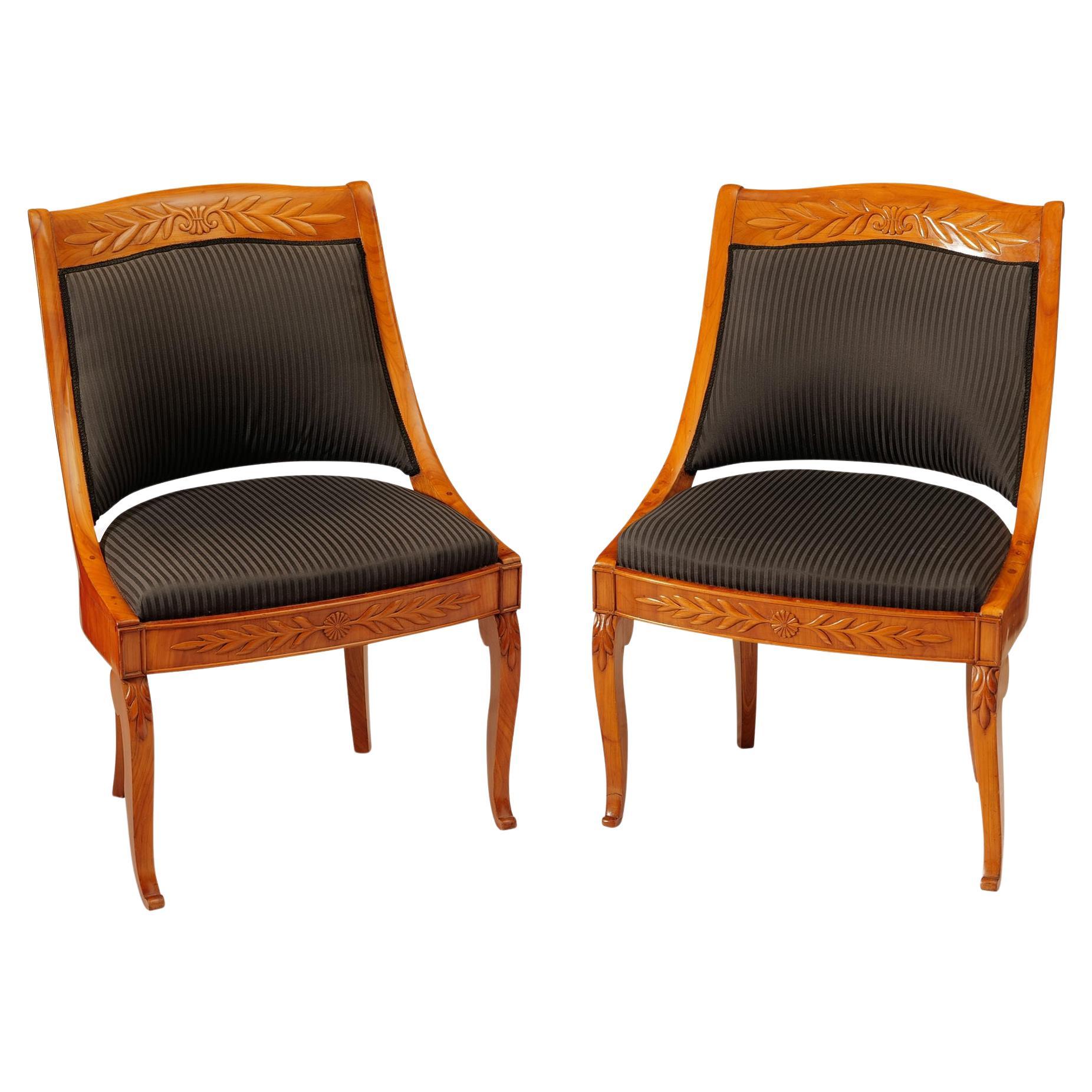 Pair of Biedermeier Bergère Chairs Cherrywood 