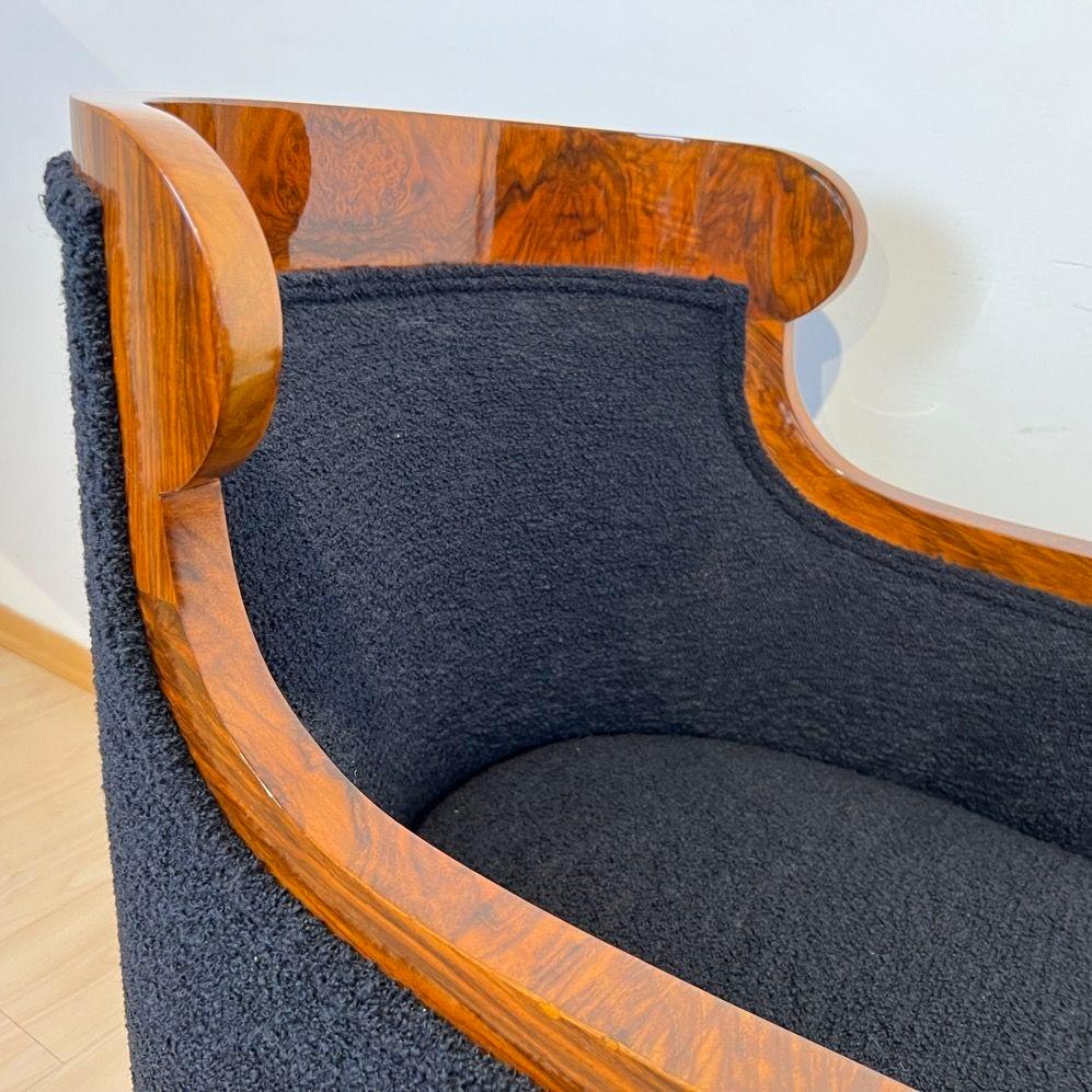 Pair of Biedermeier Bergere Chairs, Walnut, Black Boucle, Austria circa 1850 8
