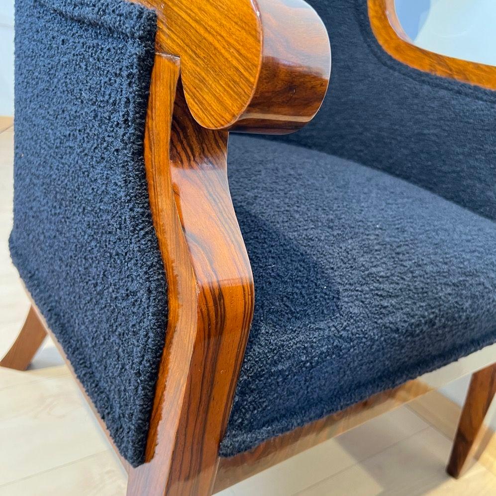 Pair of Biedermeier Bergere Chairs, Walnut, Black Boucle, Austria circa 1850 9