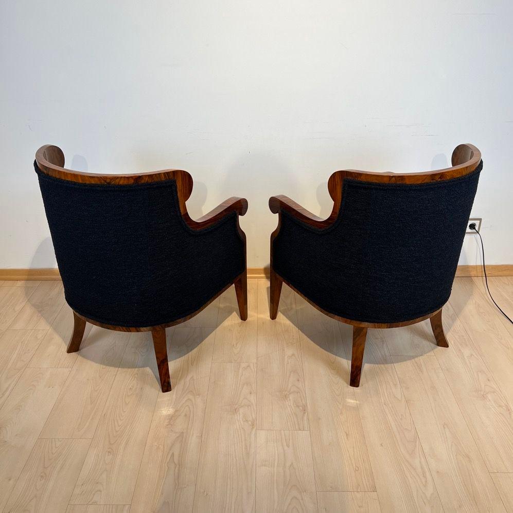 Fabric Pair of Biedermeier Bergere Chairs, Walnut, Black Boucle, Austria circa 1850 For Sale