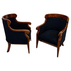 Pair of Biedermeier Bergere Chairs, Walnut, Black Teddy, Austria, circa 1850