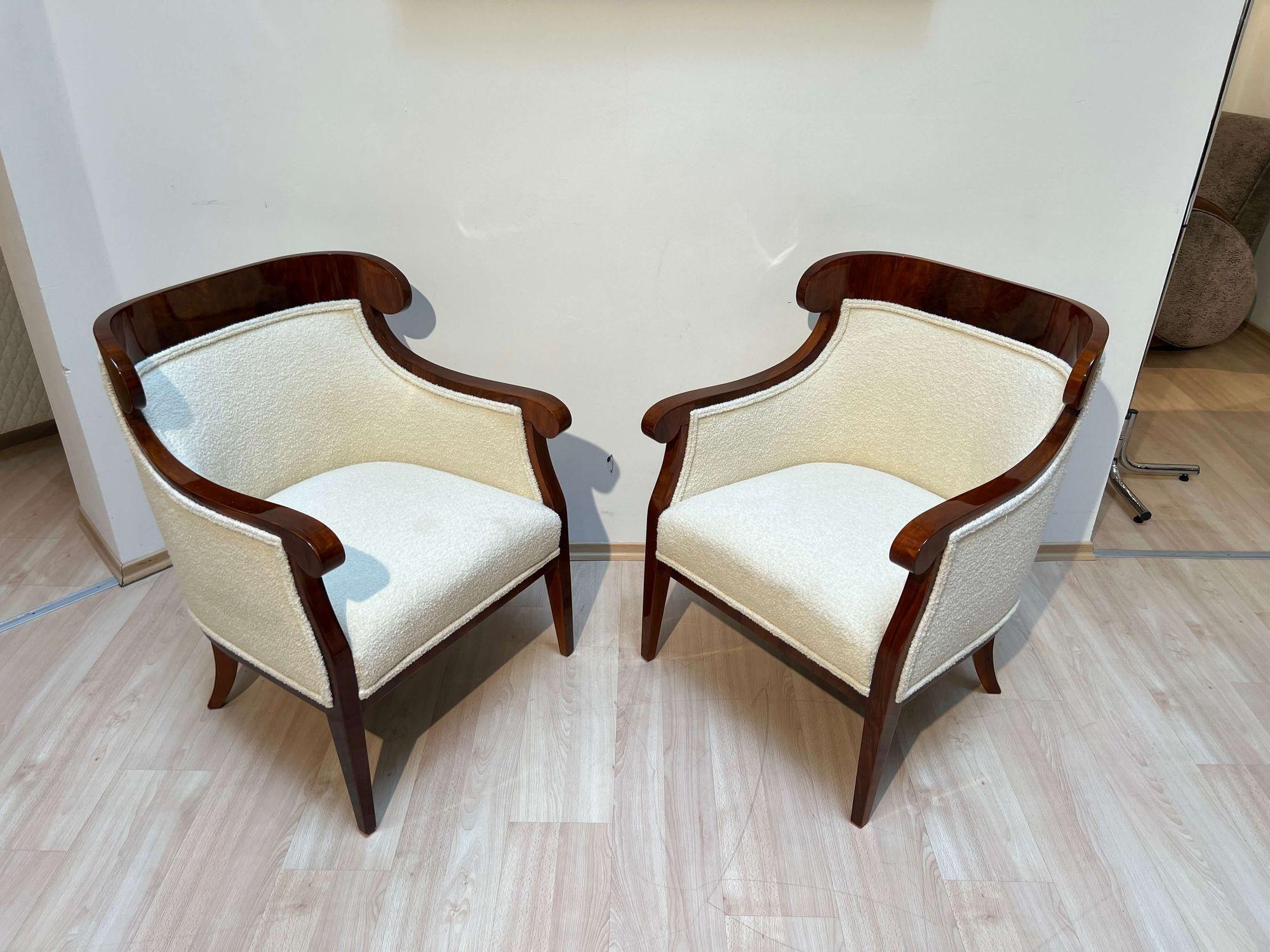 Pair of Biedermeier Bergere Chairs, Walnut, Bouclé, Austria, Vienna, Circa 1860 1