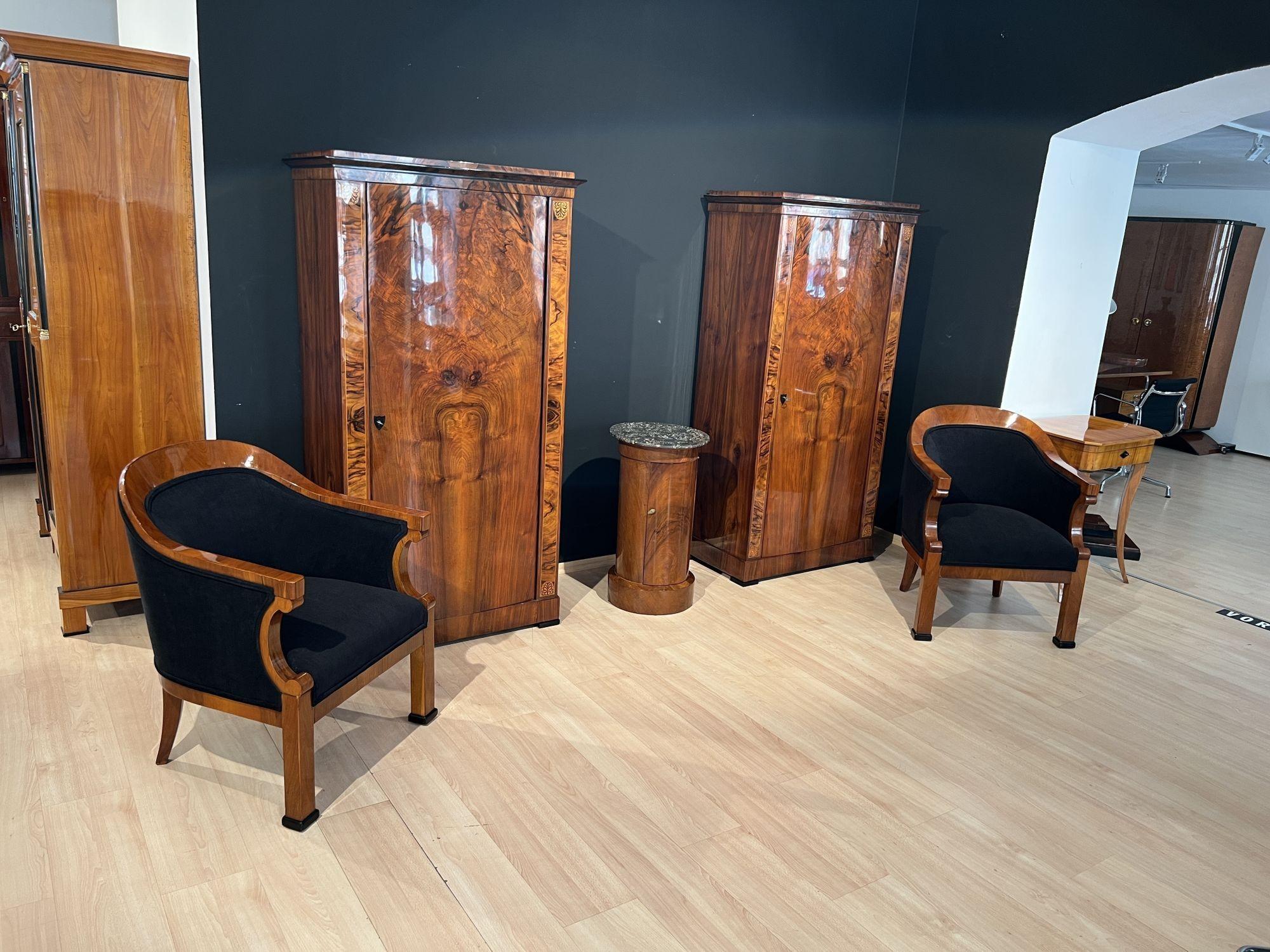 Pair of Biedermeier Bergere Chairs, Walnut Veneer, Vienna/Austria, 19th Century 13