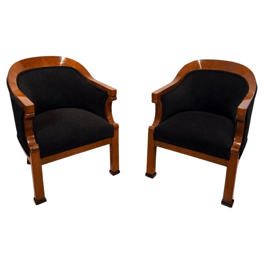 Pair of Biedermeier Bergere Chairs, Walnut Veneer, Vienna/Austria, 19th Century