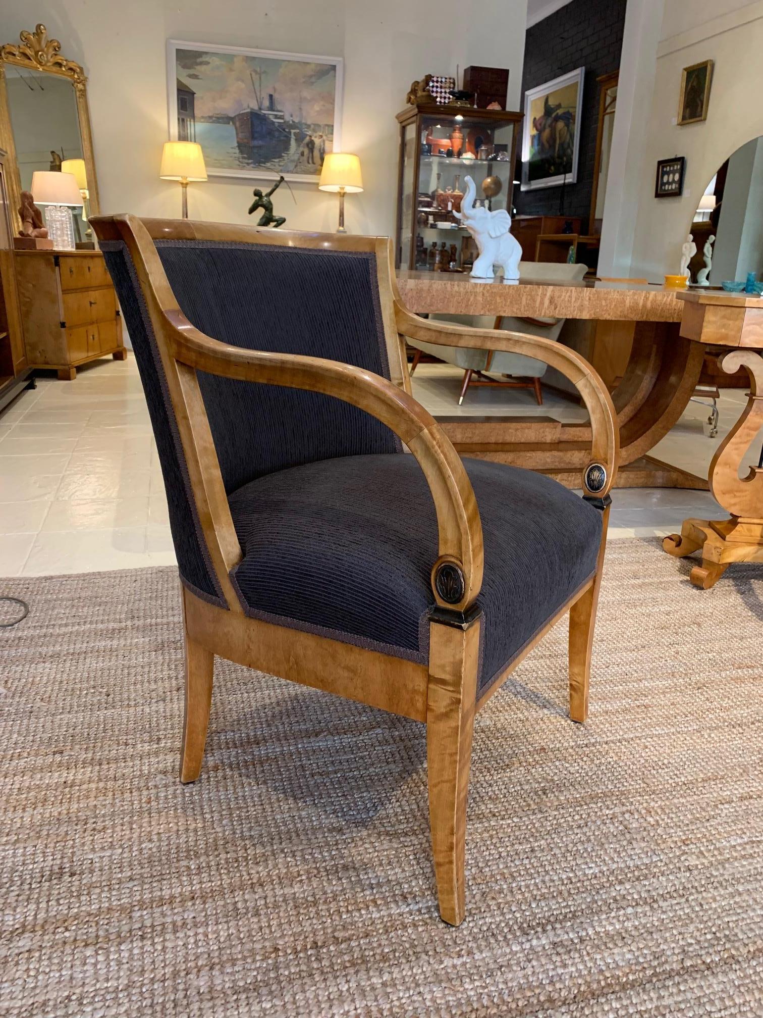 Swedish Pair of Biedermeier Birch Bergere Armchairs