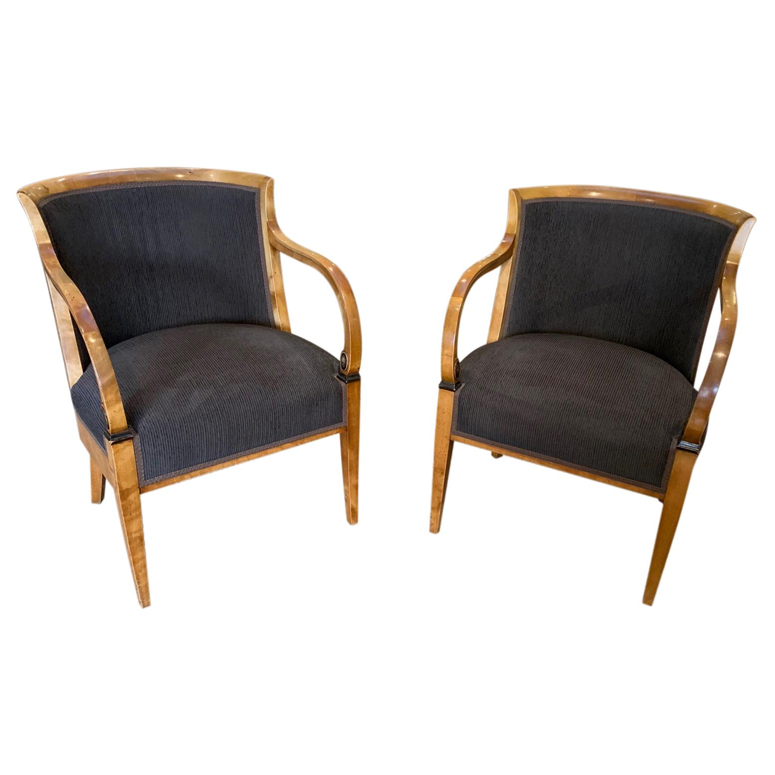 Pair of Biedermeier Birch Bergere Armchairs