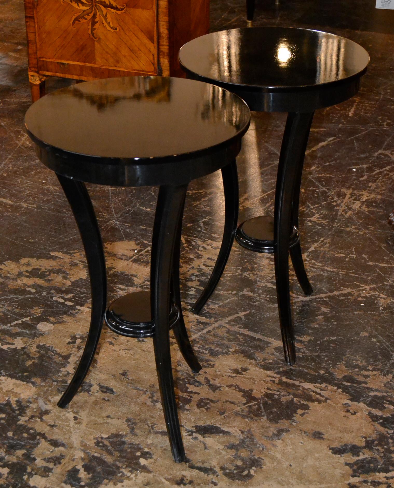 American Pair of Biedermeier Style Black Lacquered Side Tables