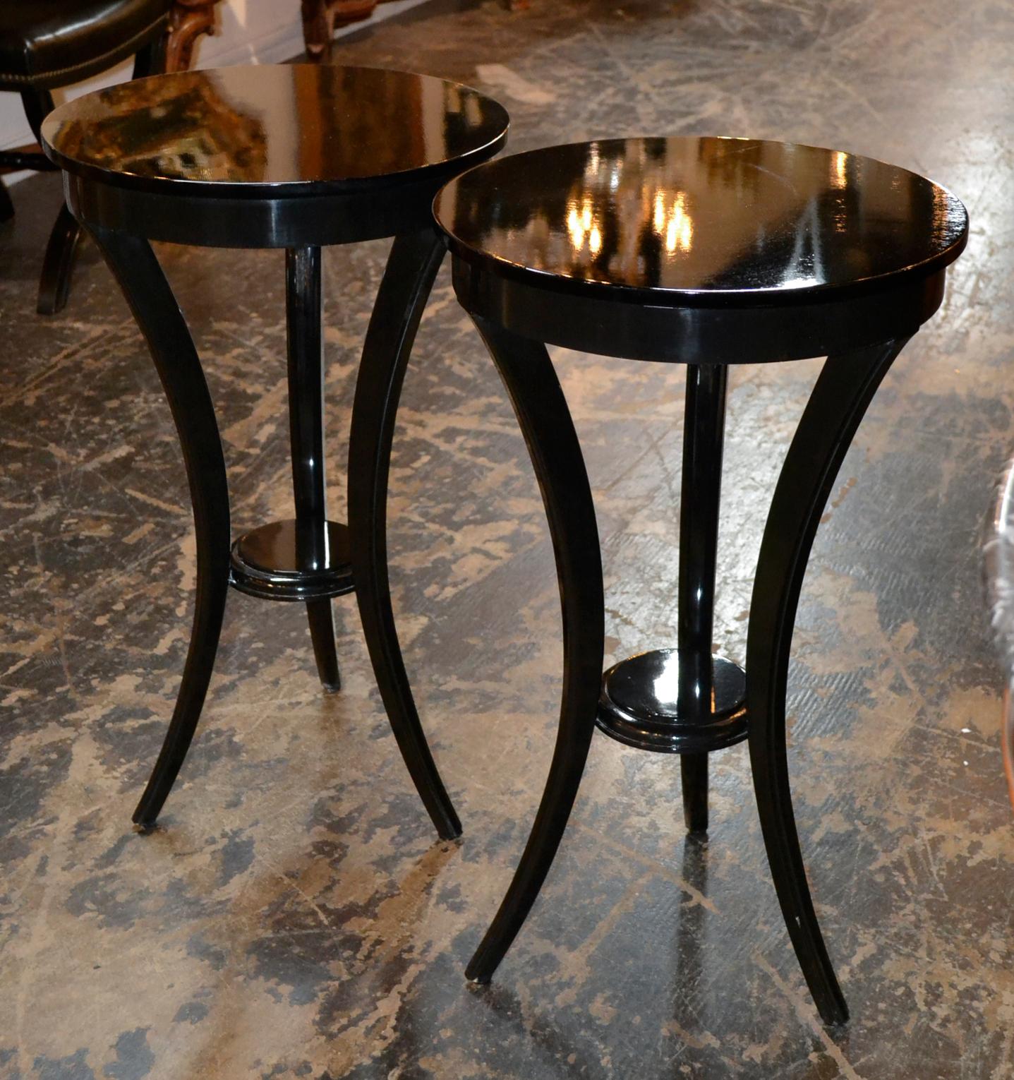 Contemporary Pair of Biedermeier Style Black Lacquered Side Tables