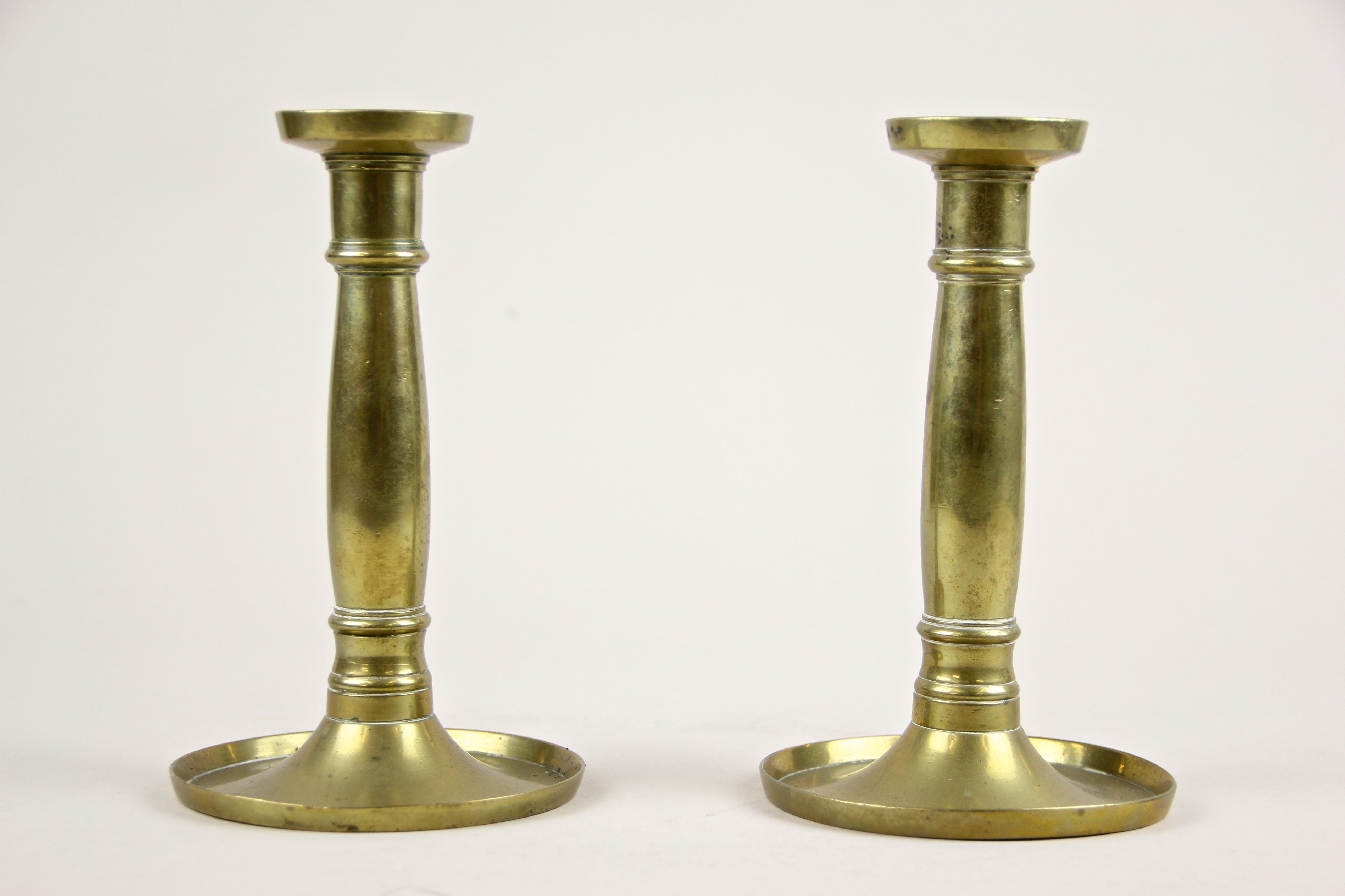 Austrian Pair of Biedermeier Brass Candlesticks 19th Century, Austria, circa 1830 For Sale