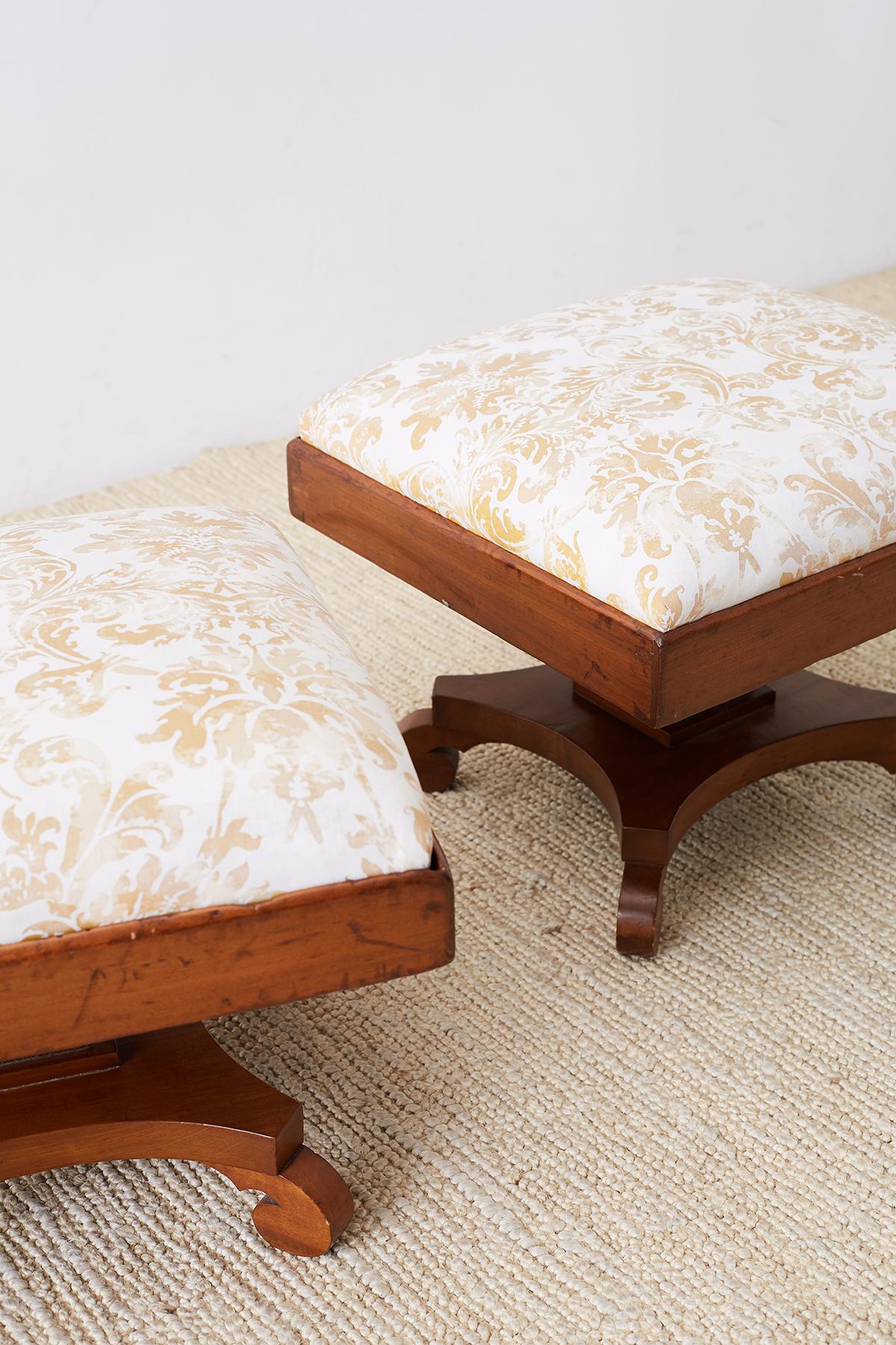 Pair of Biedermeier Carved Footstools with Fortuny Upholstery 7
