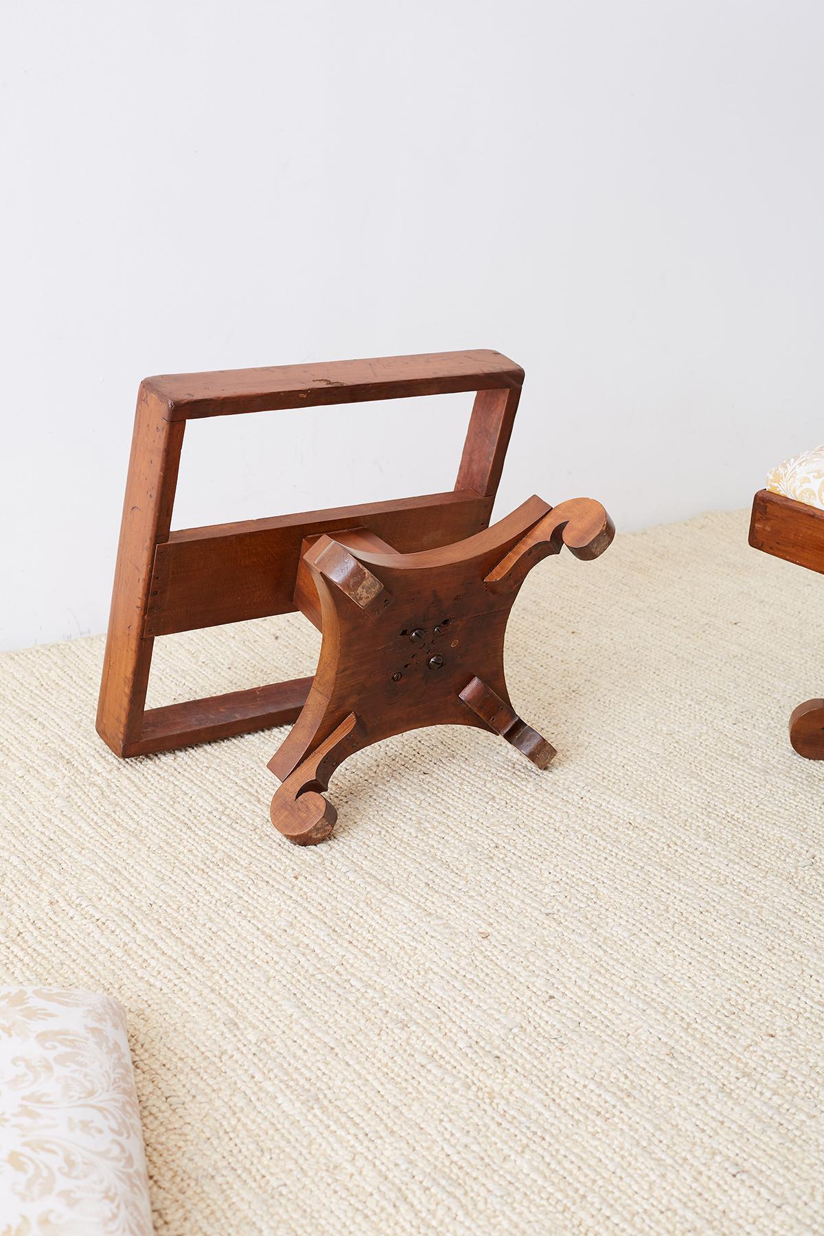 Pair of Biedermeier Carved Footstools with Fortuny Upholstery 9