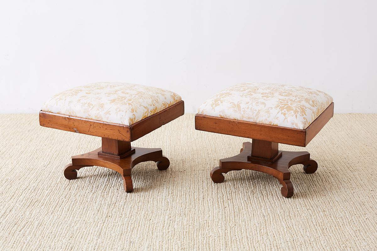 Pair of Biedermeier Carved Footstools with Fortuny Upholstery (Europäisch)