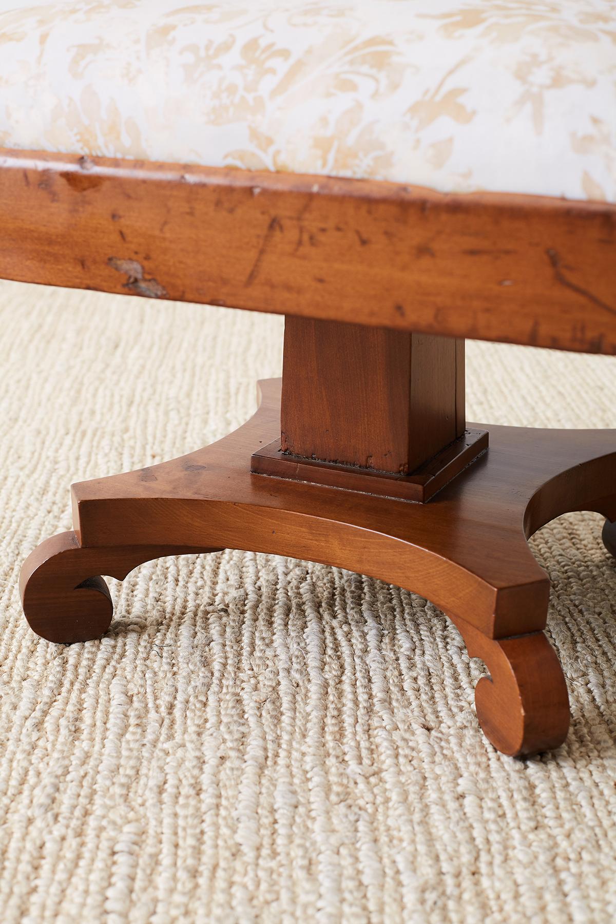 19th Century Pair of Biedermeier Carved Footstools with Fortuny Upholstery