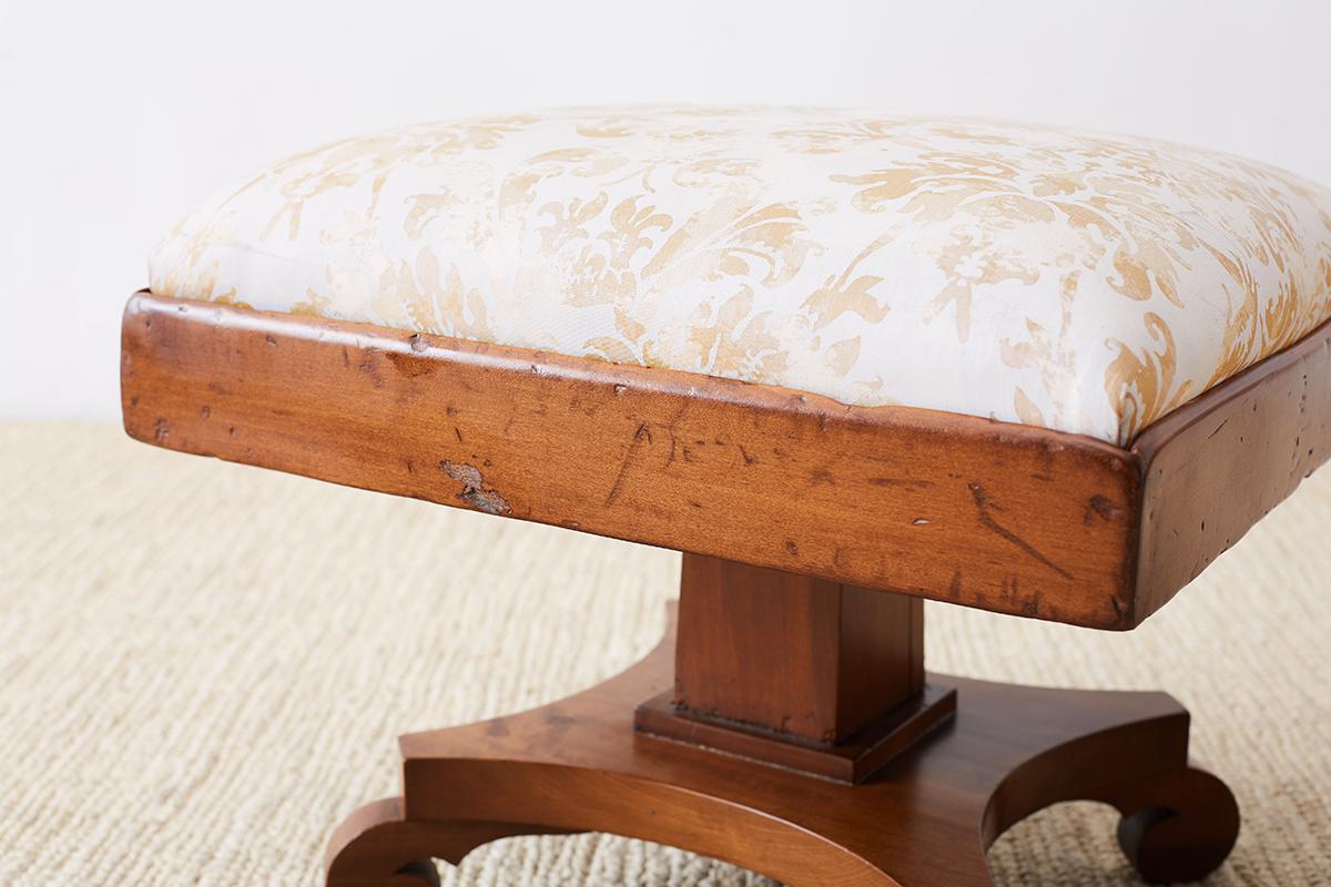 Pair of Biedermeier Carved Footstools with Fortuny Upholstery 1