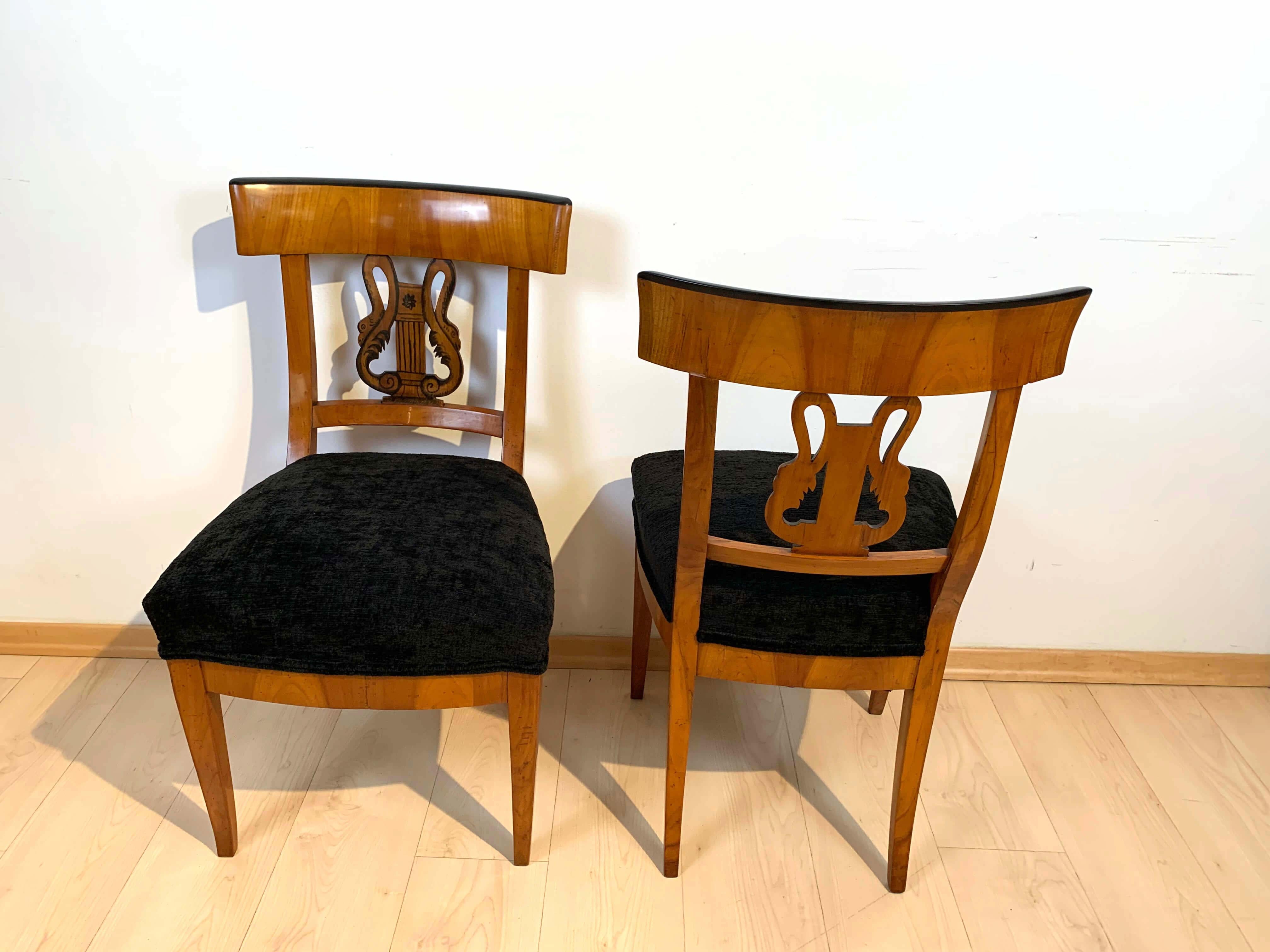 Pair of Biedermeier Chairs, Cherry Wood, Painting, South Germany circa 1820 1