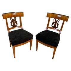 Pair of Biedermeier Chairs, Cherry Wood, Painting, South Germany circa 1820