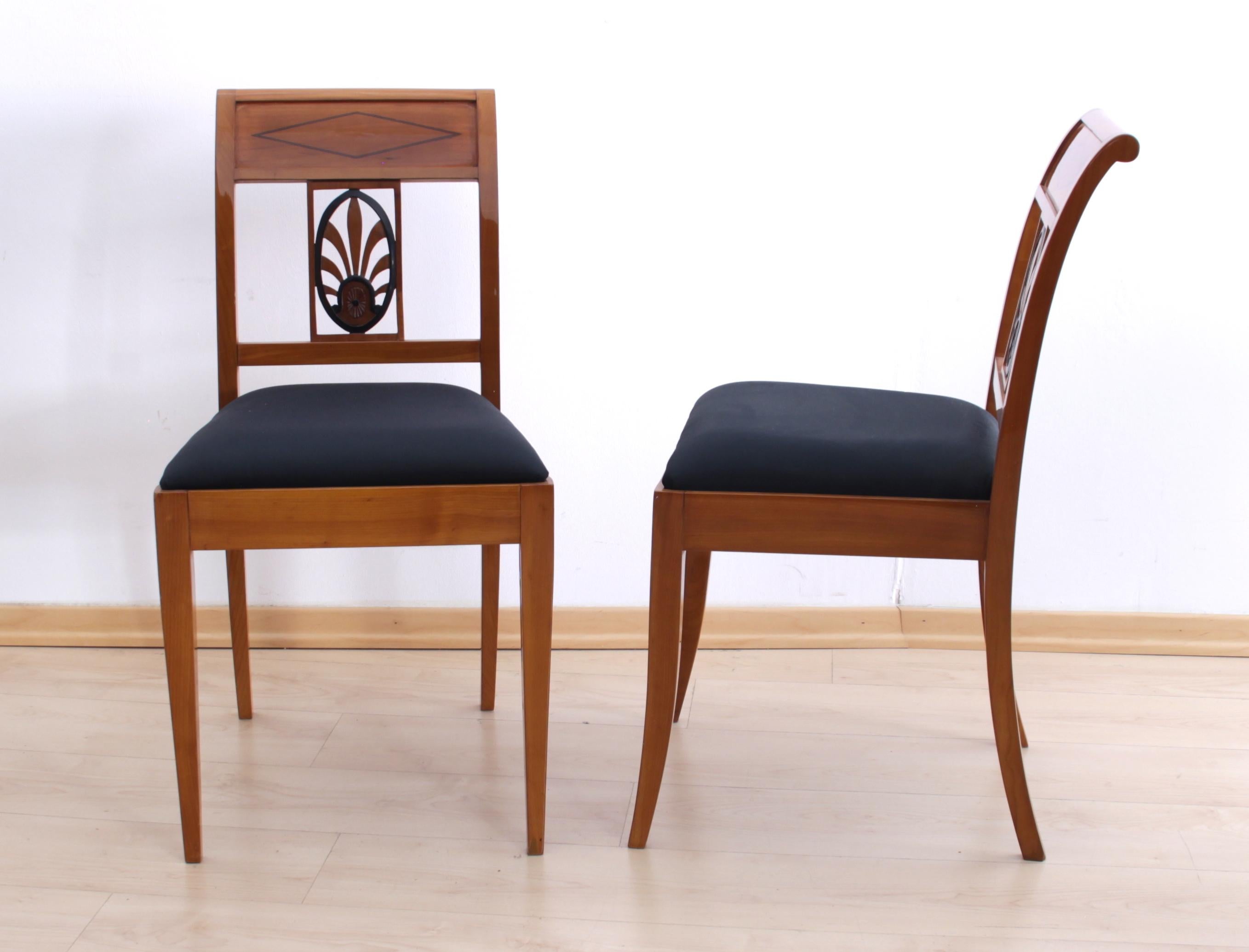 Early 19th Century Pair of Biedermeier Chairs/Ebony, Cherry, Southwest Germany, circa 1820