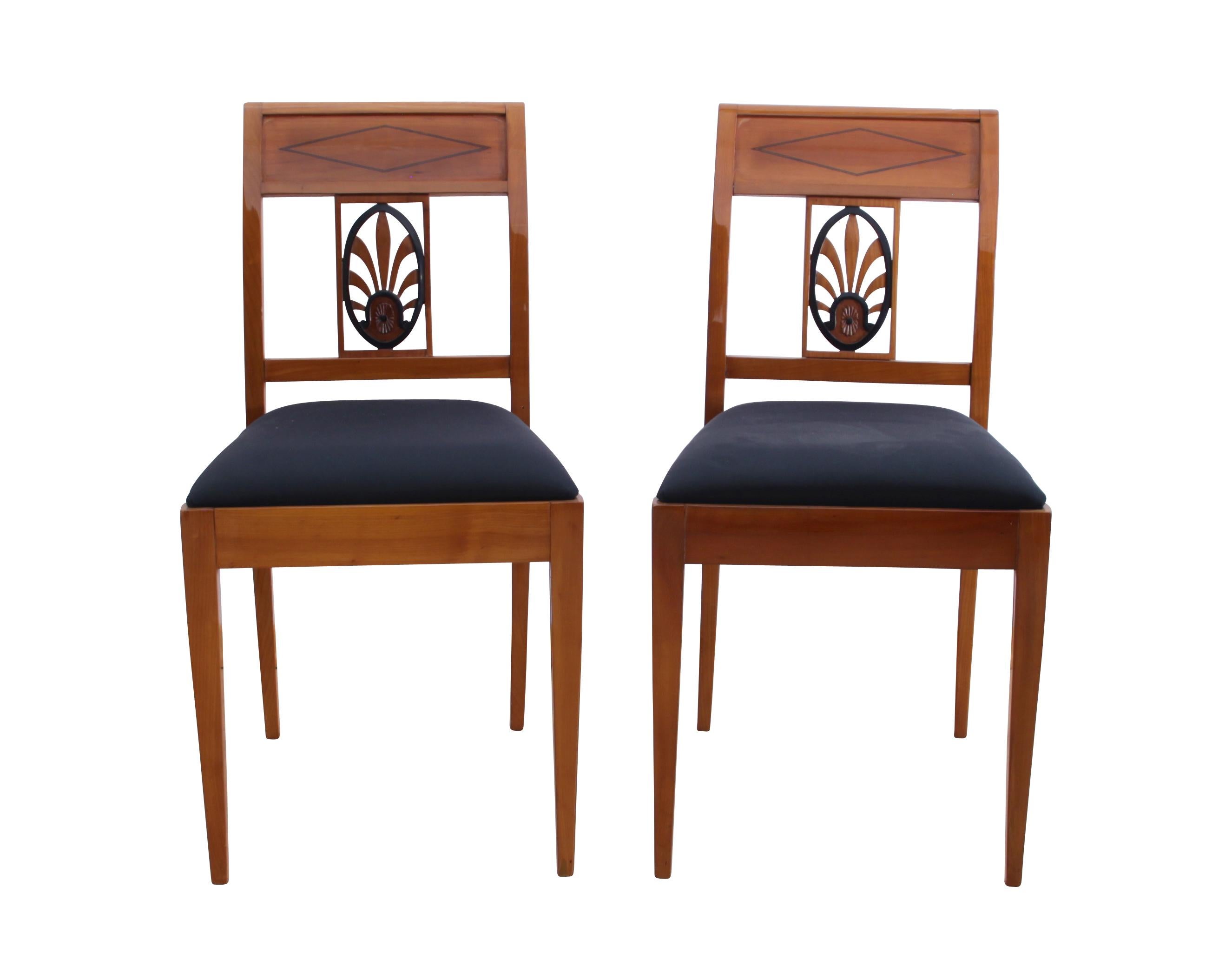 Wood Pair of Biedermeier Chairs/Ebony, Cherry, Southwest Germany, circa 1820