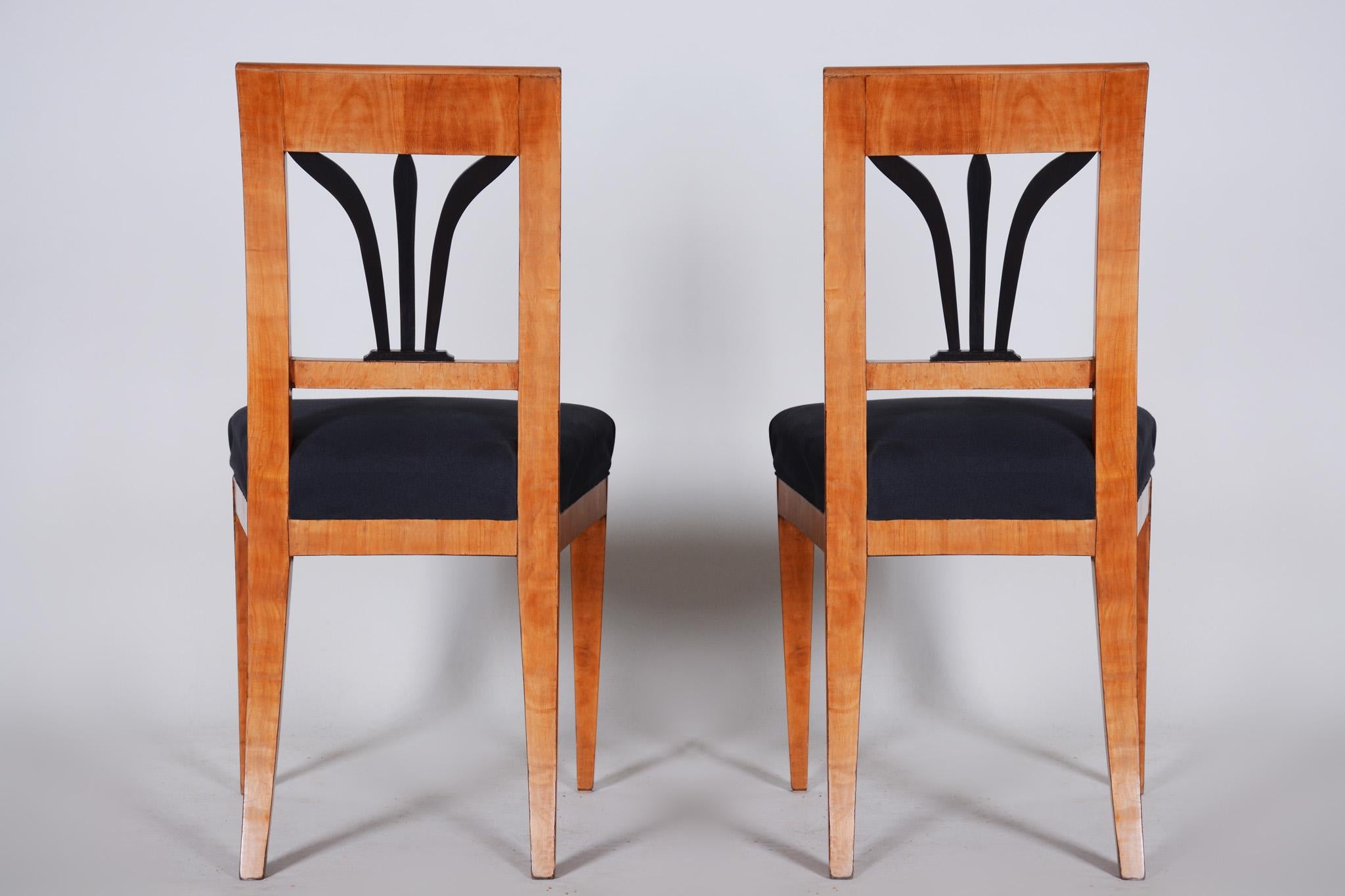 Mid-19th Century Pair of Biedermeier Dining Chairs Made in Czechia circa 1830s, Restored Cherry For Sale
