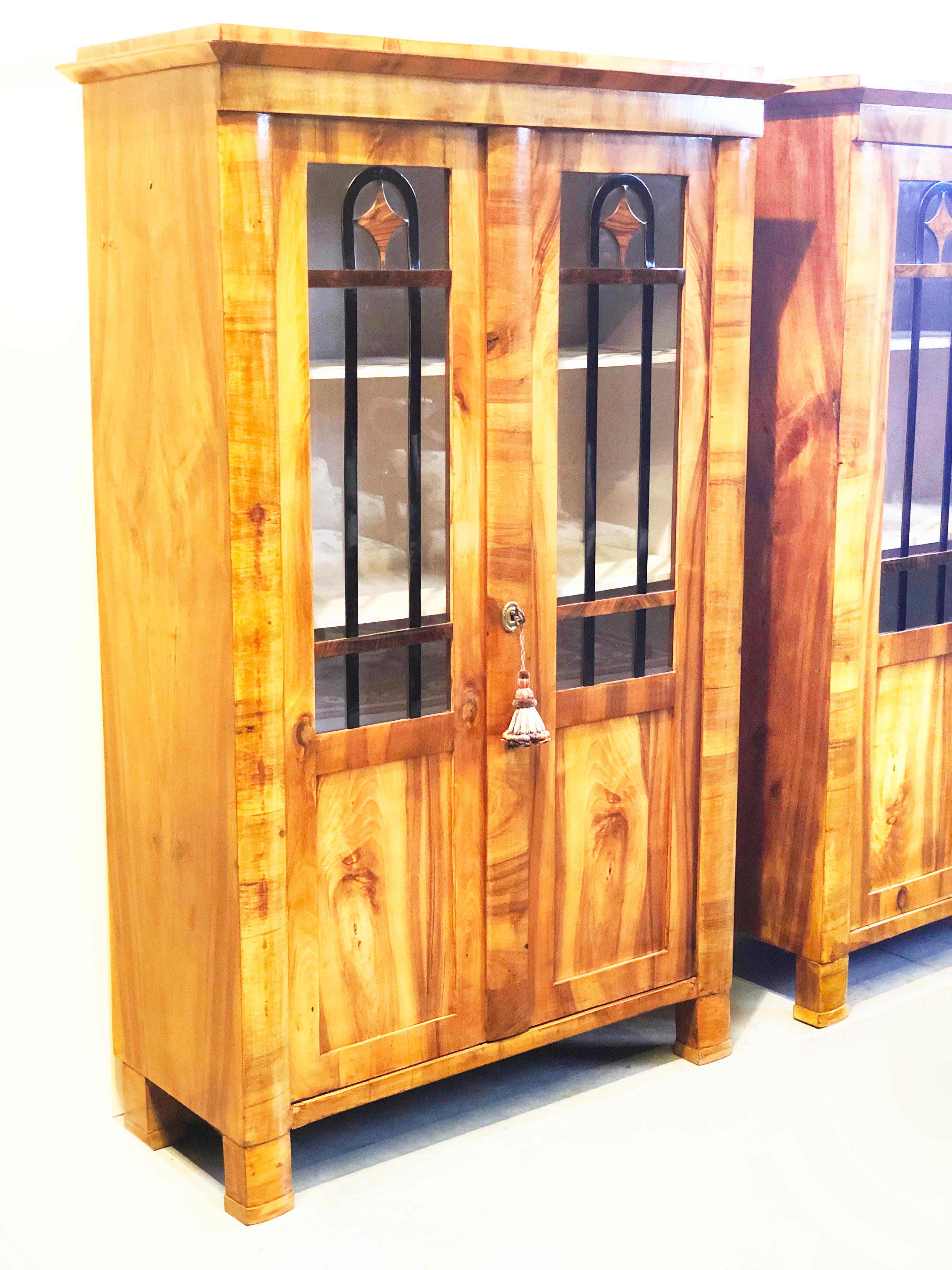 German Pair of Biedermeier Early 19th Century Bookcases Display Cabinets