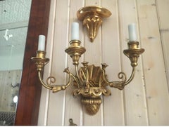 Paar dreiflammige Biedermeier-Wandleuchter aus Giltwood. Spektakuläre Wasservergoldung.