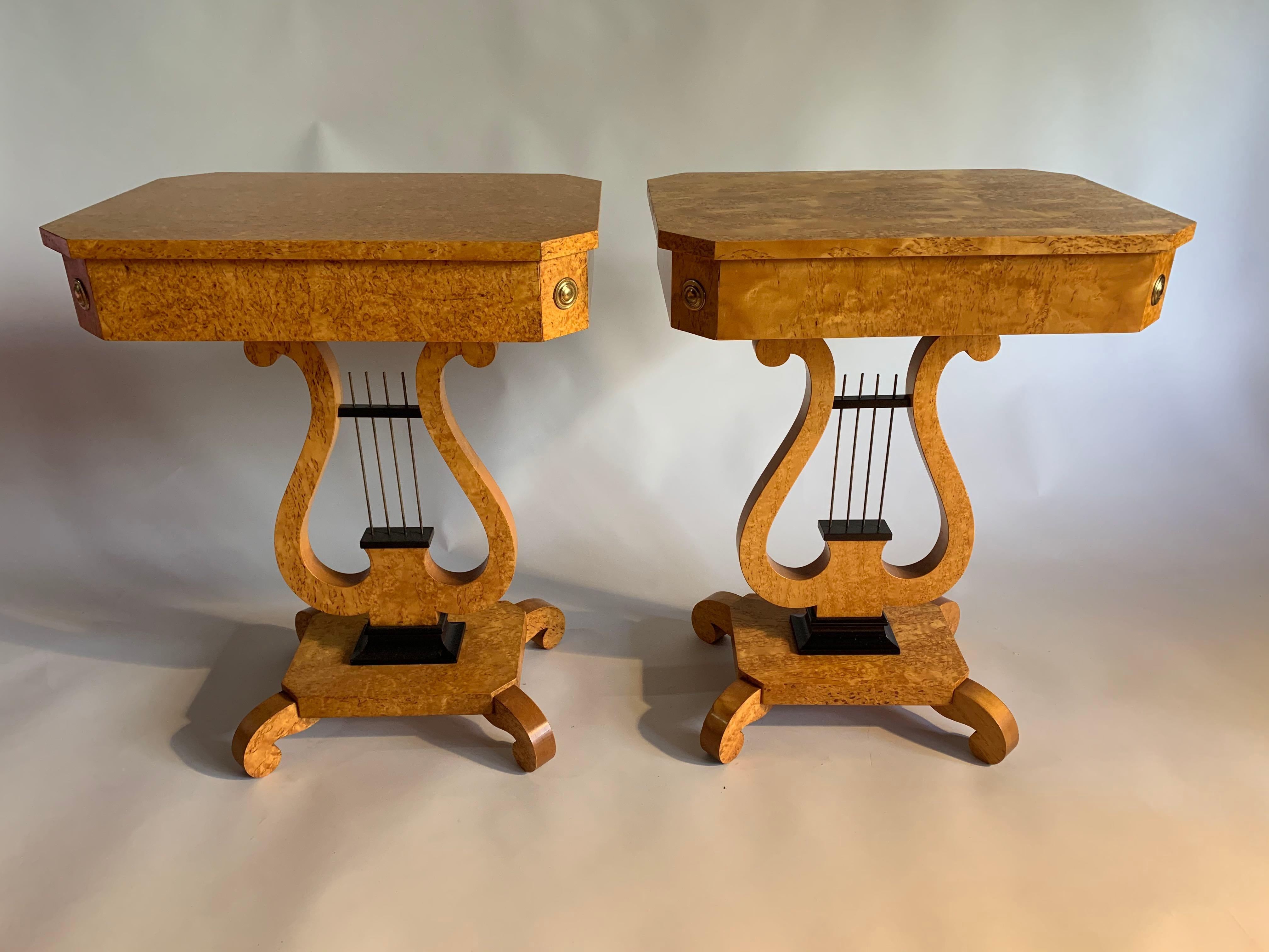 Pair of Biedermeier Lyre Sewing Tables B239 For Sale 4