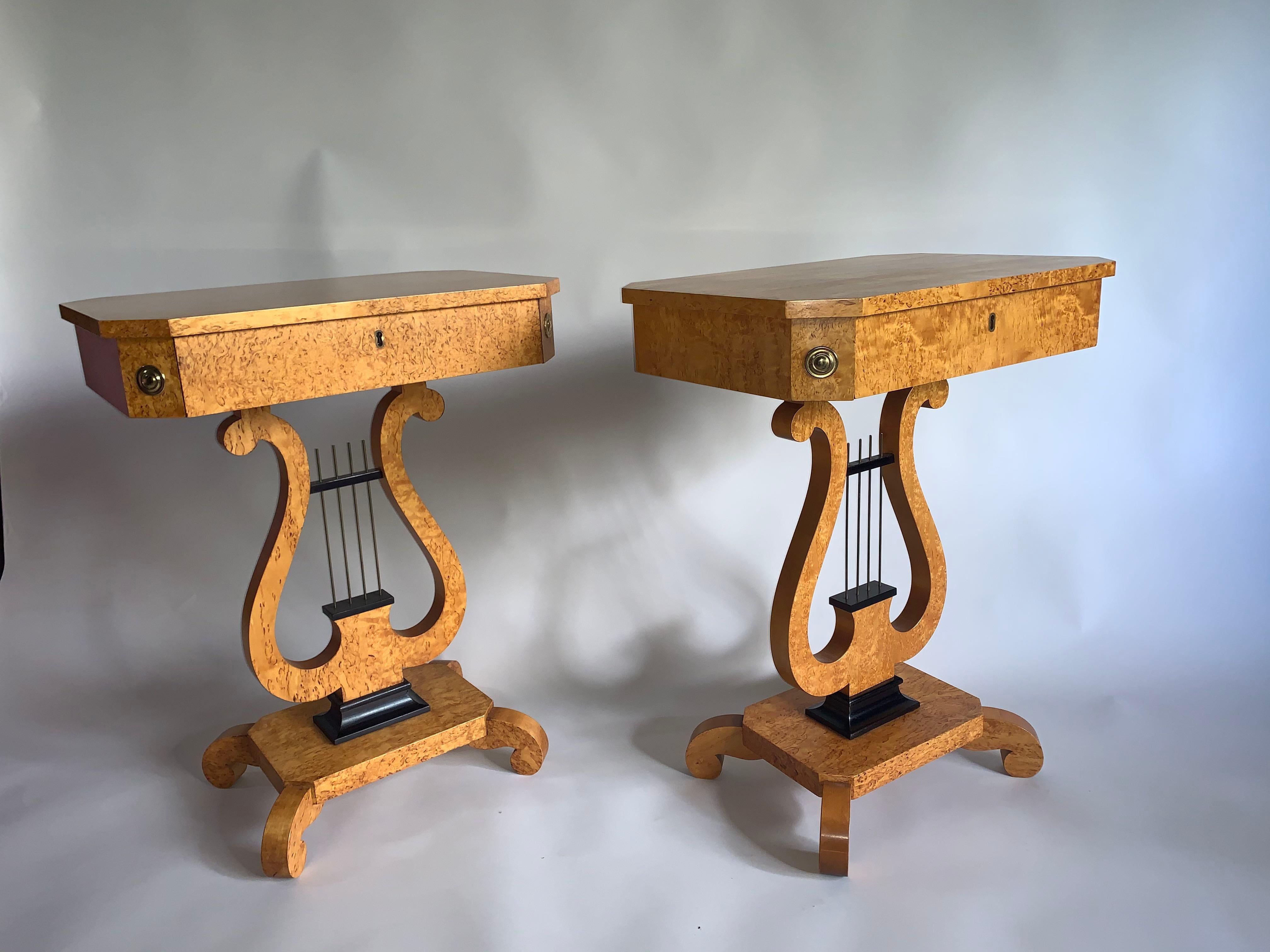 Pair of Biedermeier Lyre Sewing Tables B239 In Good Condition For Sale In Armadale, Victoria