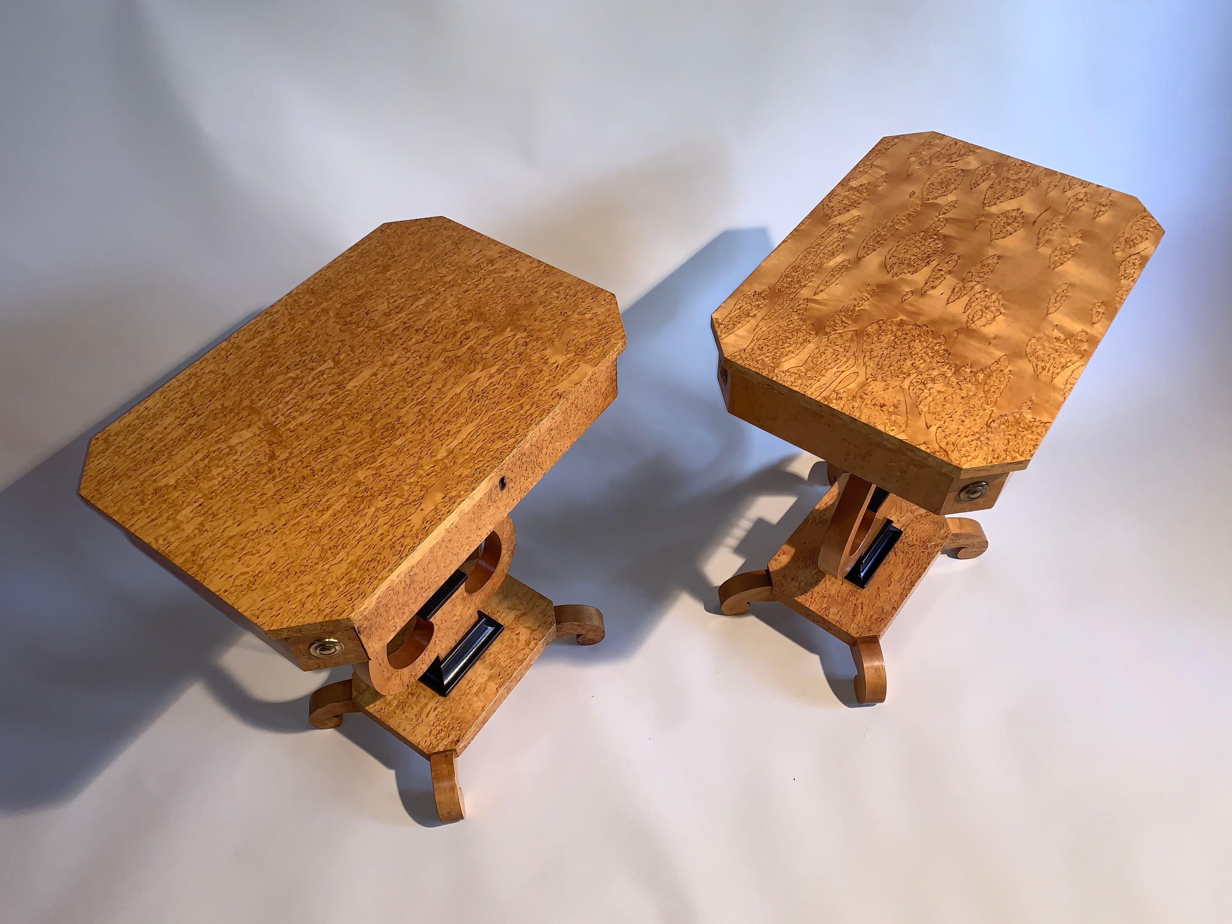 Birch Pair of Biedermeier Lyre Sewing Tables B239 For Sale