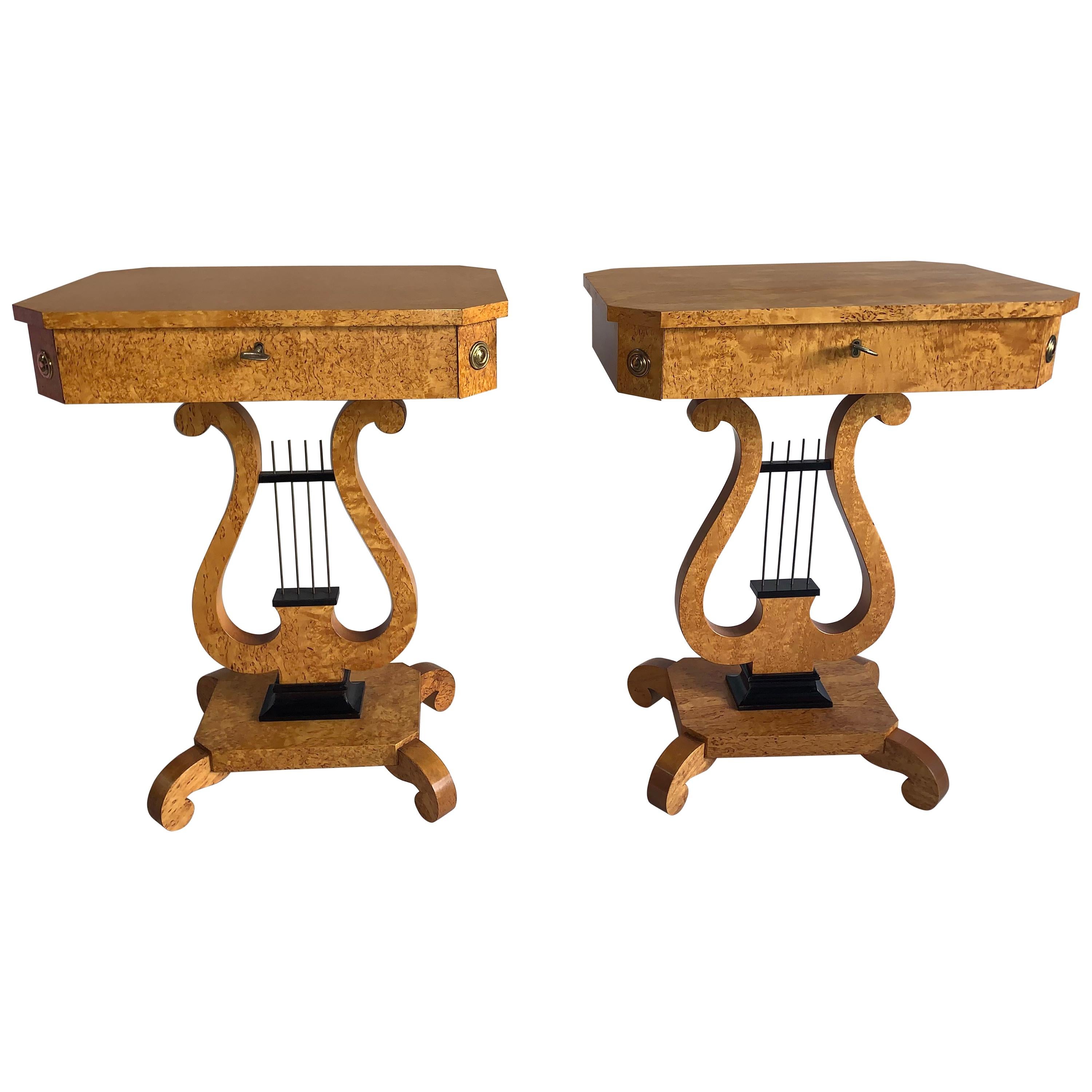 Pair of Biedermeier Lyre Sewing Tables B239 For Sale