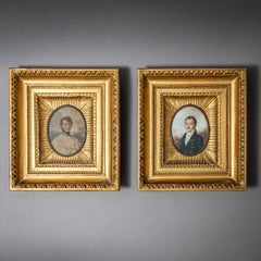 Coppia di ritratti in miniatura di gentiluomini in stile Biedermeier, prima metà del XIX secolo