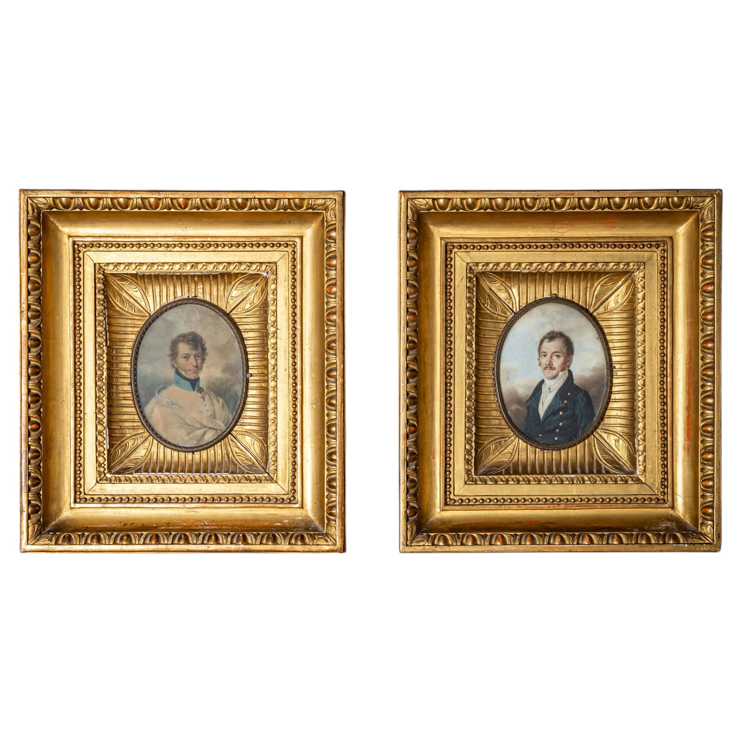 Pair of Biedermeier Miniature Portraits of Gentlemen, 1st Half 19th Century