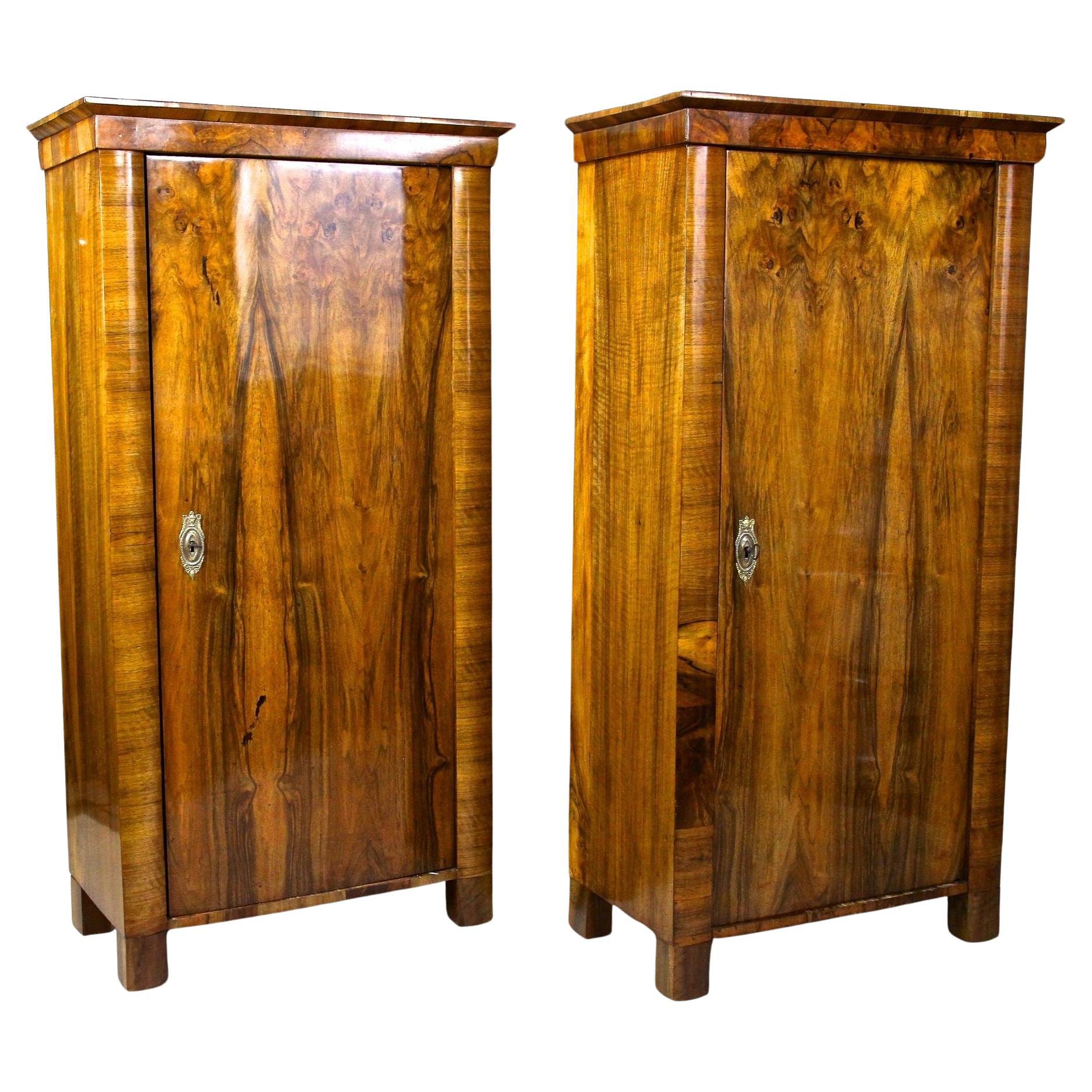 Pair Of Biedermeier Nutwood Cabinets - 19th Century, Austria circa 1830 For Sale