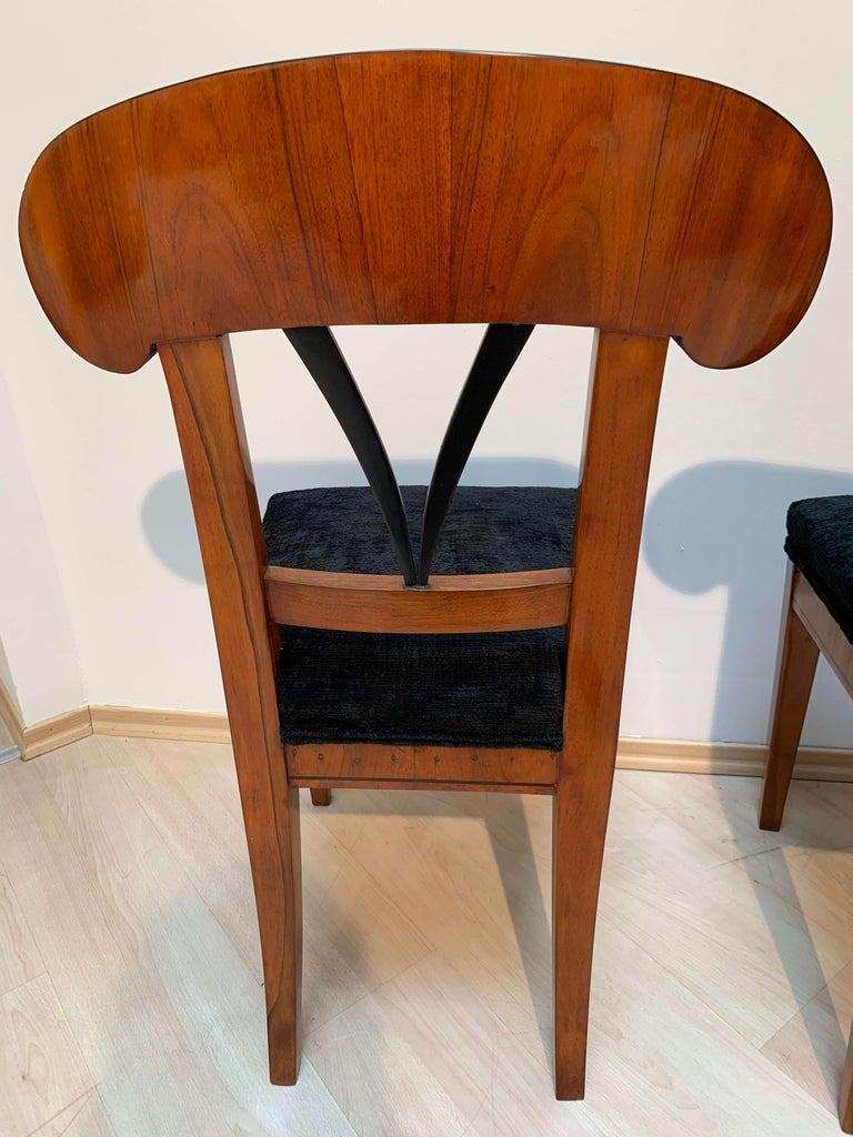 Pair of Biedermeier Shovel Chairs, Walnut, Ink Painting, South Germany, ca. 1830 For Sale 11