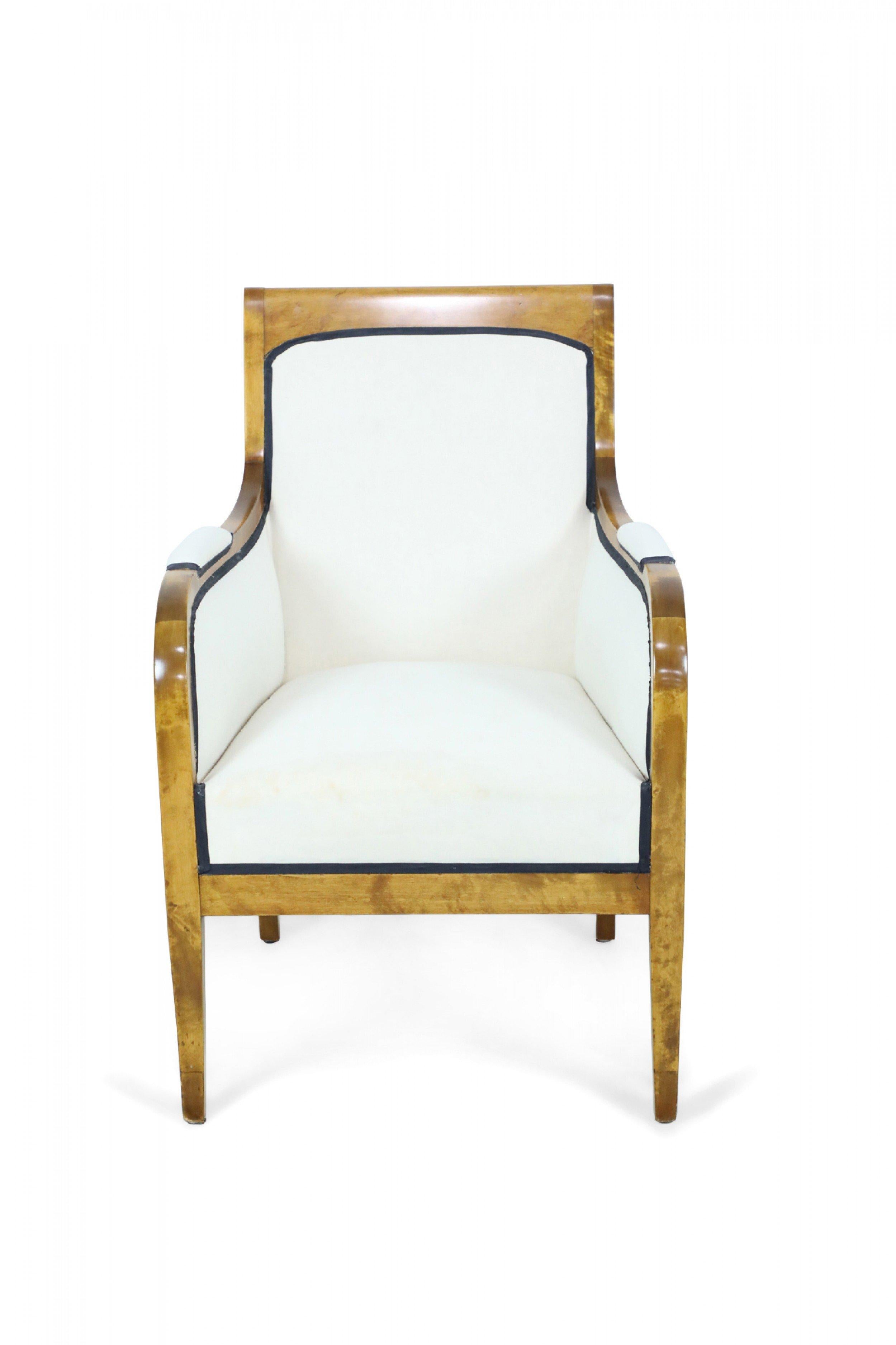 Fabric Pair of Biedermeier Square Back Birch Armchairs For Sale