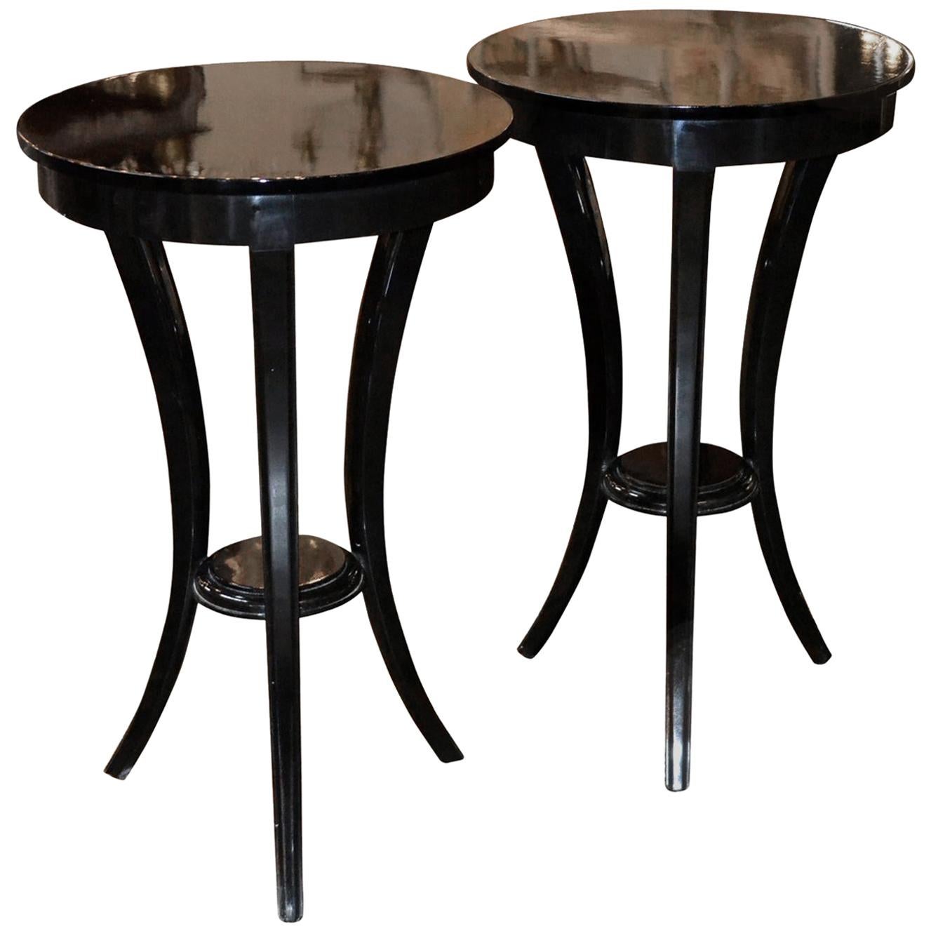 Pair of Biedermeier Style Black Lacquered Side Tables