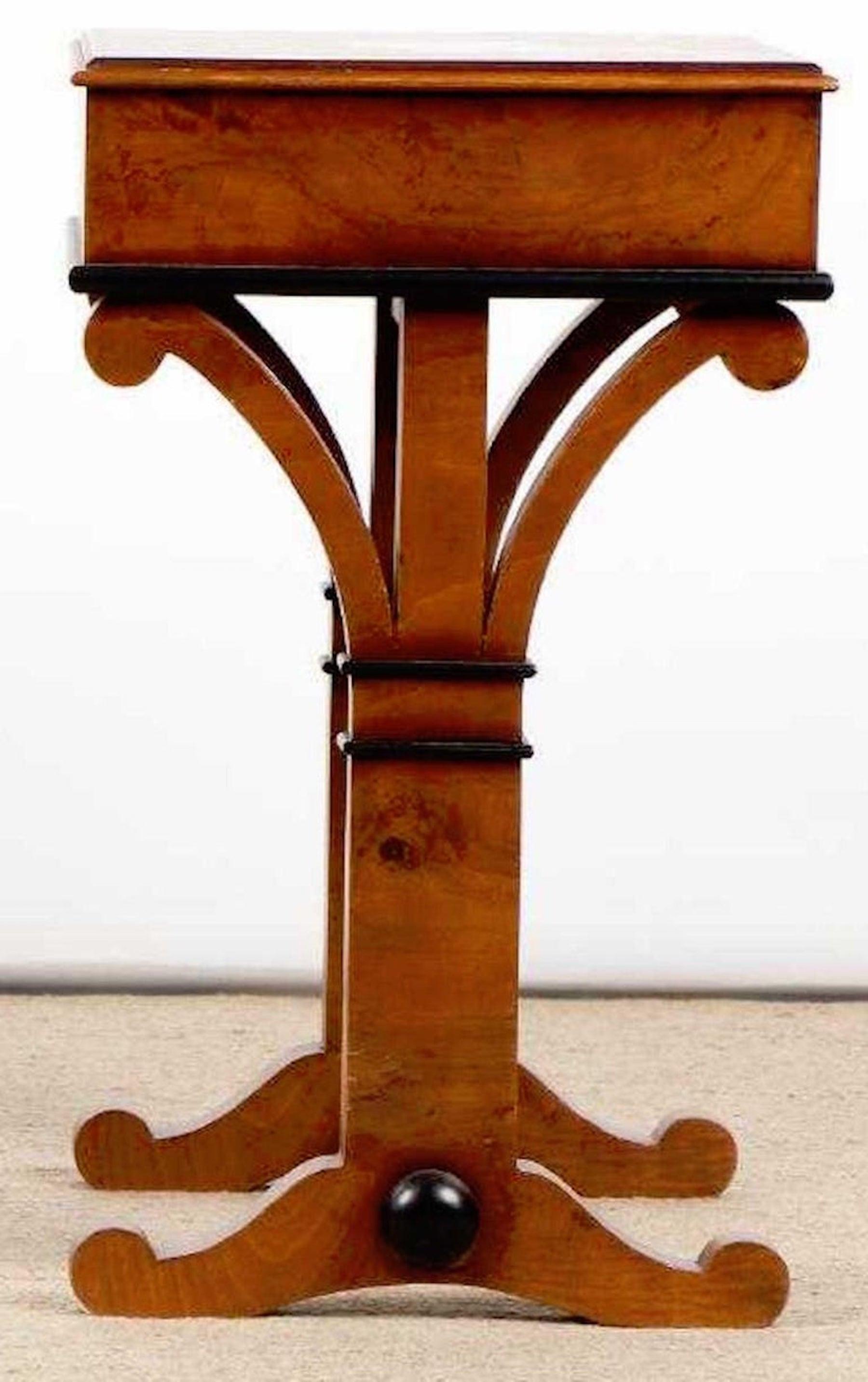 Wood Pair of Biedermeier Style Burl & Ebonized End Tables or Nightstands